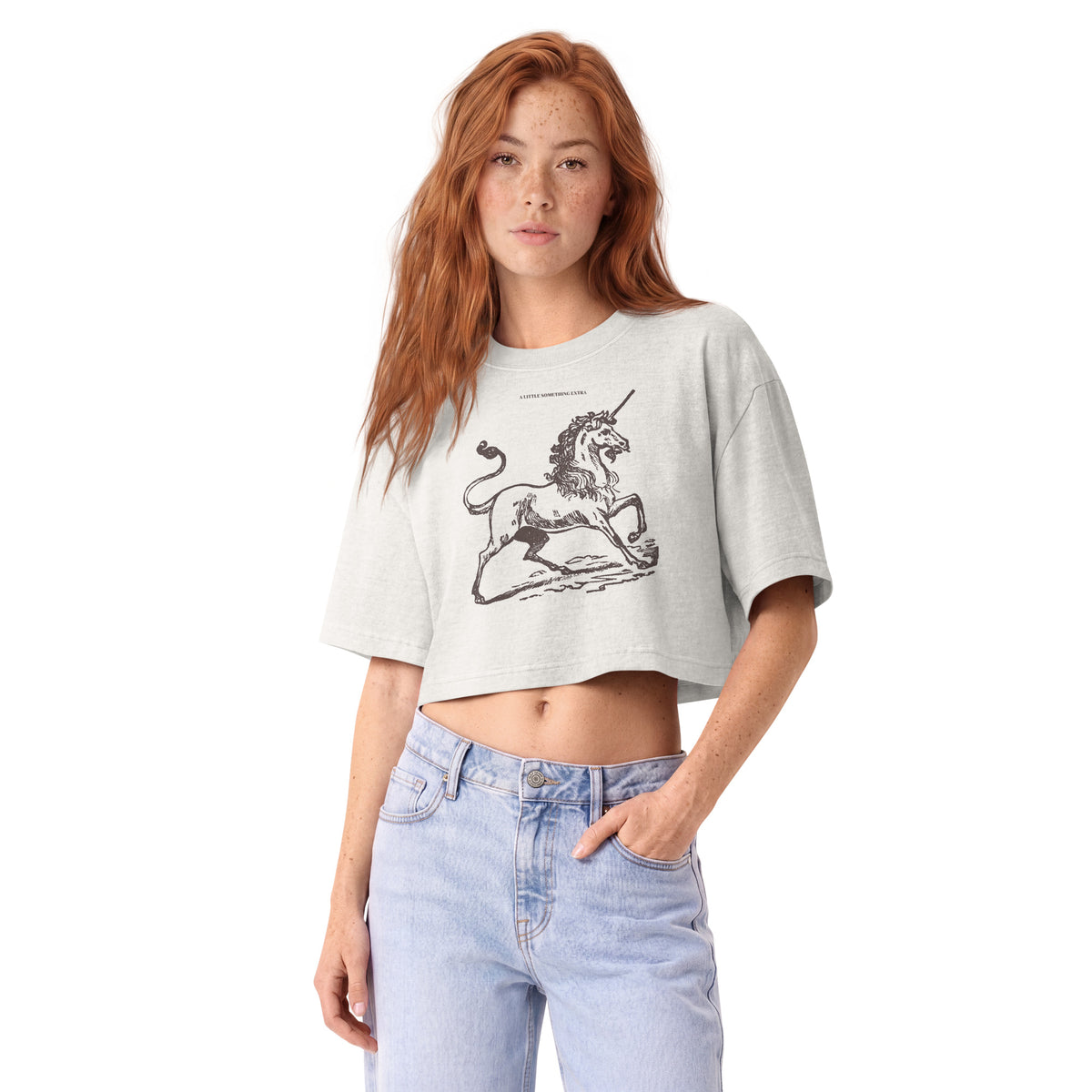 Jolly & Goode Crop Tops Vintage White / S A Little Something Extra Unicorn Cropped Tee Cheeky British Style