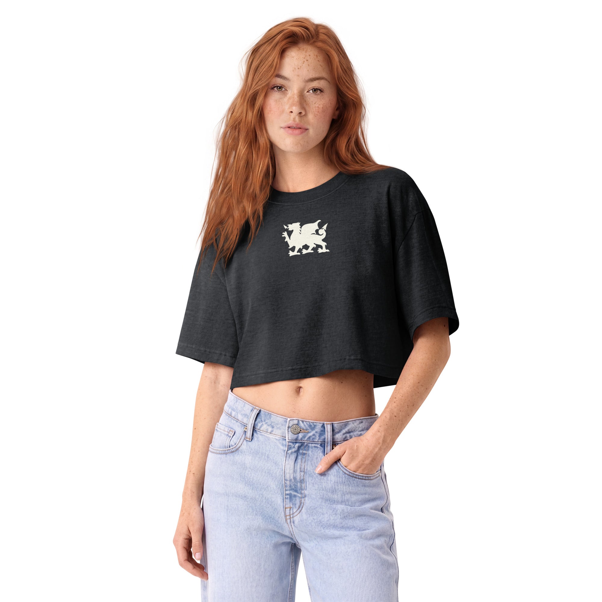 Jolly & Goode Crop Tops Welsh Dragon Women’s Cropped Tee | Garment Dyed Cheeky British Style