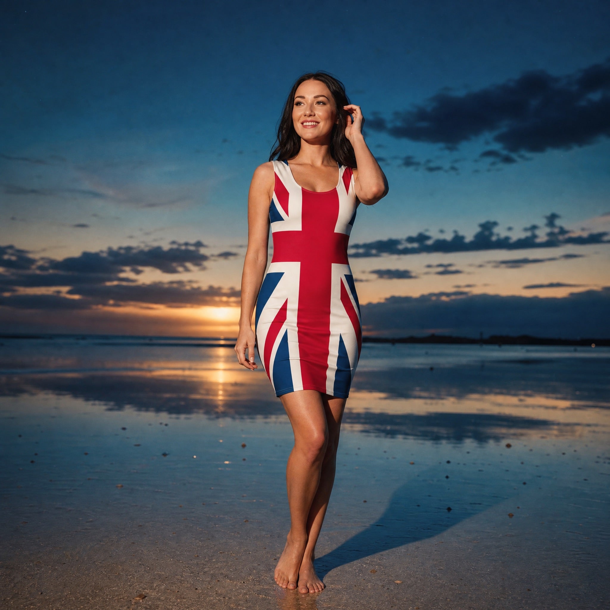 Jolly & Goode Fitted Dress Union Jack Bodycon Dress | Navy Blue Cheeky British Style