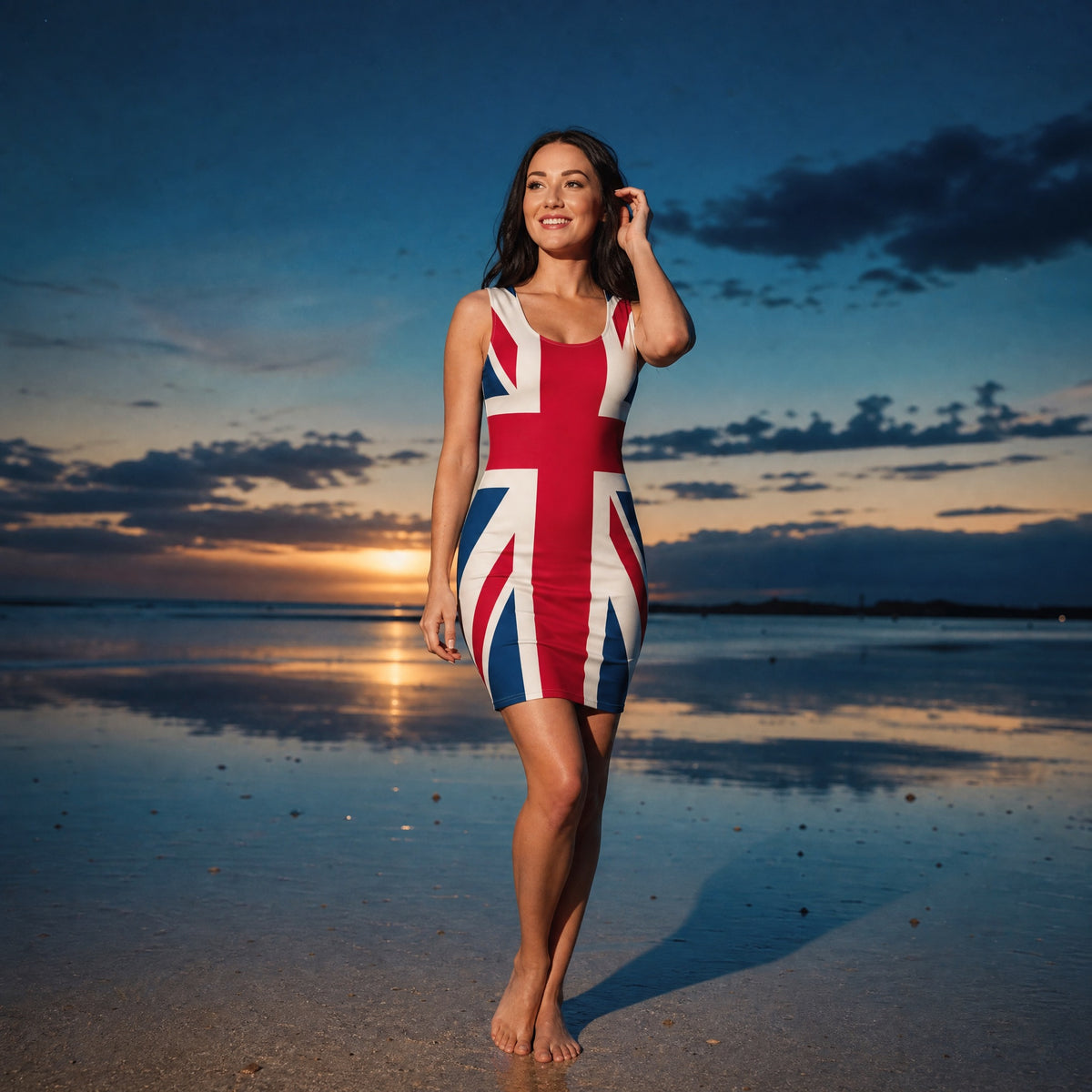 Jolly & Goode Fitted Dress Union Jack Bodycon Dress | Navy Blue Cheeky British Style