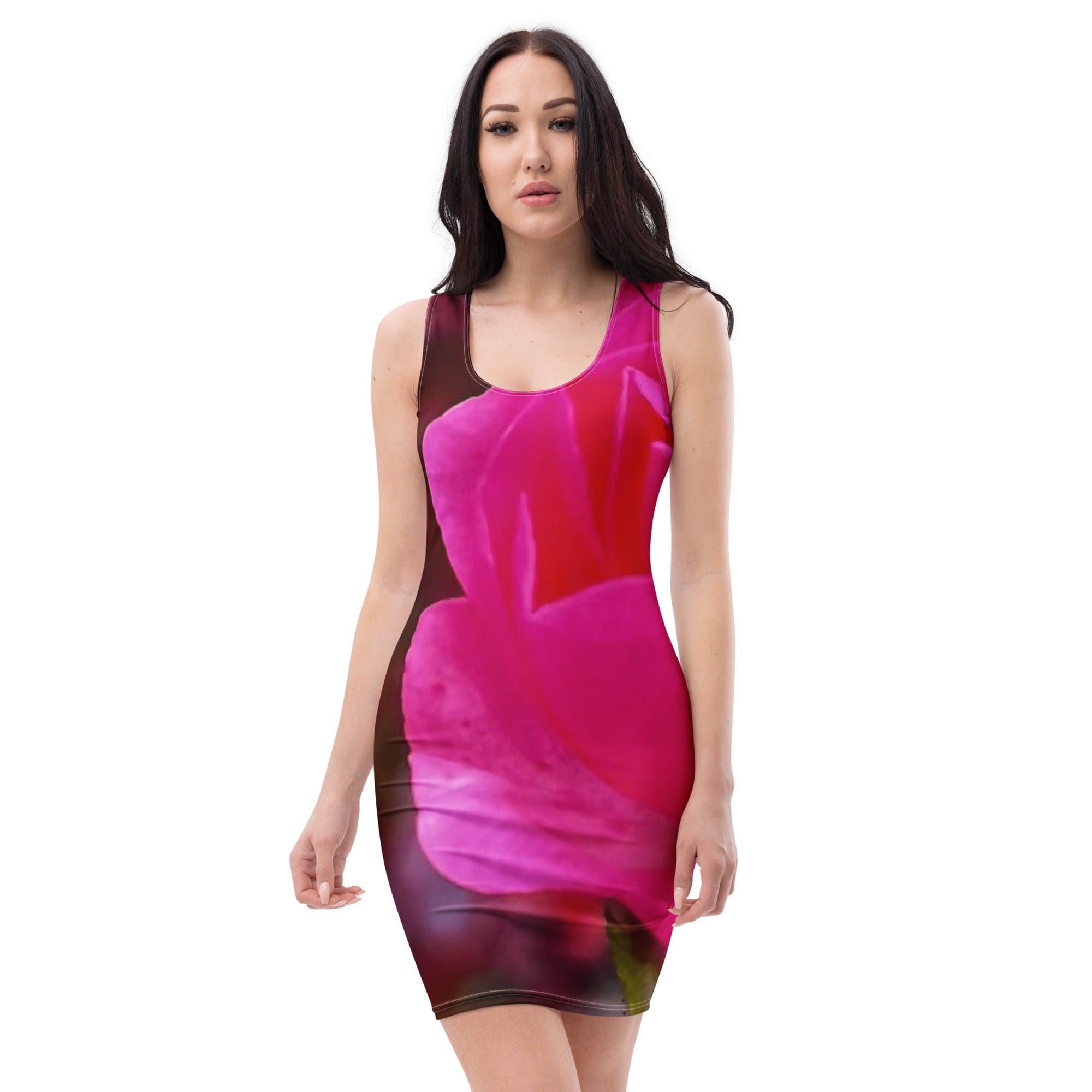 Pink & Red Rose Bodycon Dress | Body Contour Dress - XS Pink & Red Rose Bodycon Dress | Body Contour Dress - XS