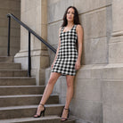 Jolly & Goode Fitted Dresses Black & White Houndstooth Bodycon Dress Cheeky British Style