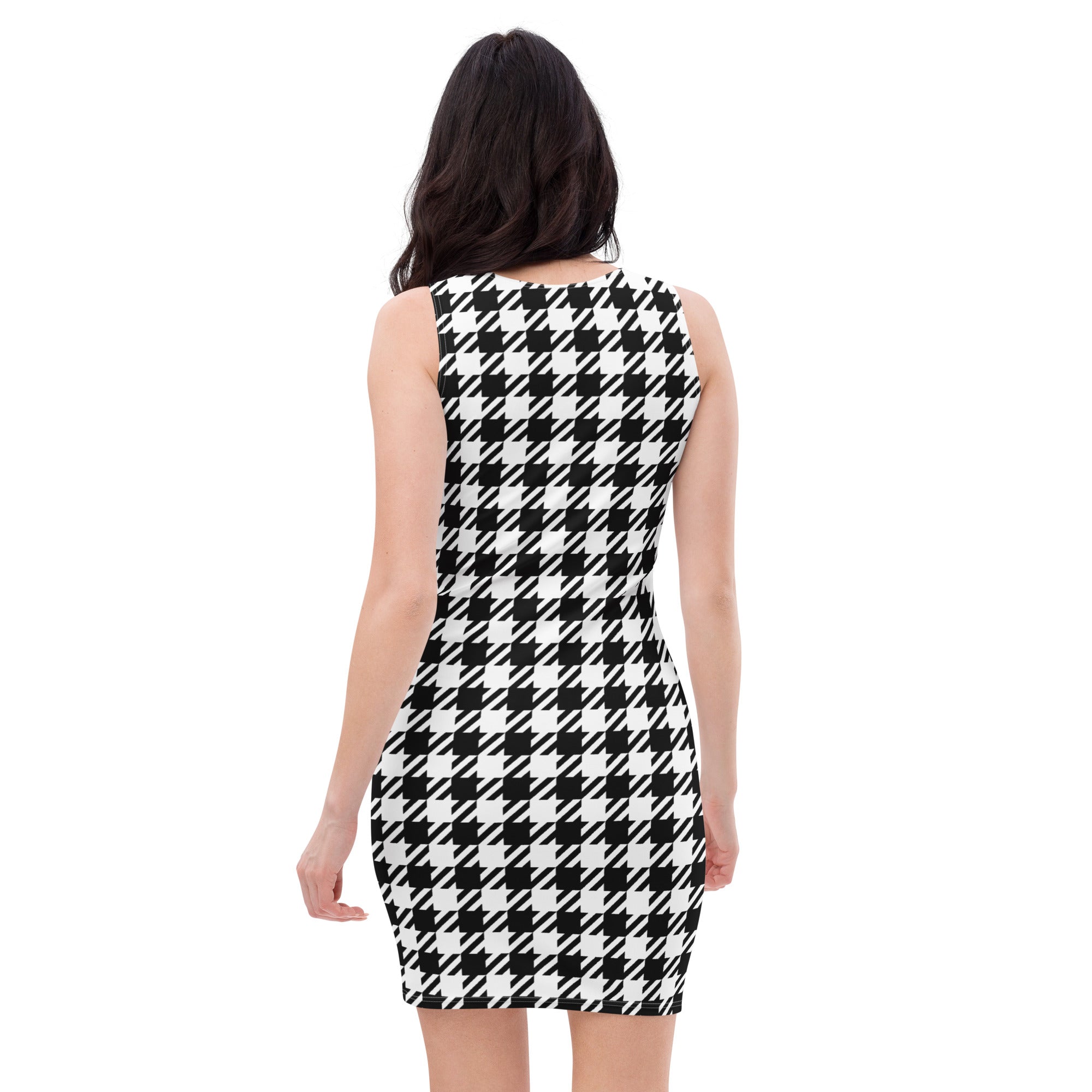 Jolly & Goode Fitted Dresses Black & White Houndstooth Bodycon Dress Cheeky British Style