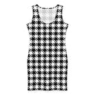 Jolly & Goode Fitted Dresses Black & White Houndstooth Cotton Bodycon Dress Cheeky British Style