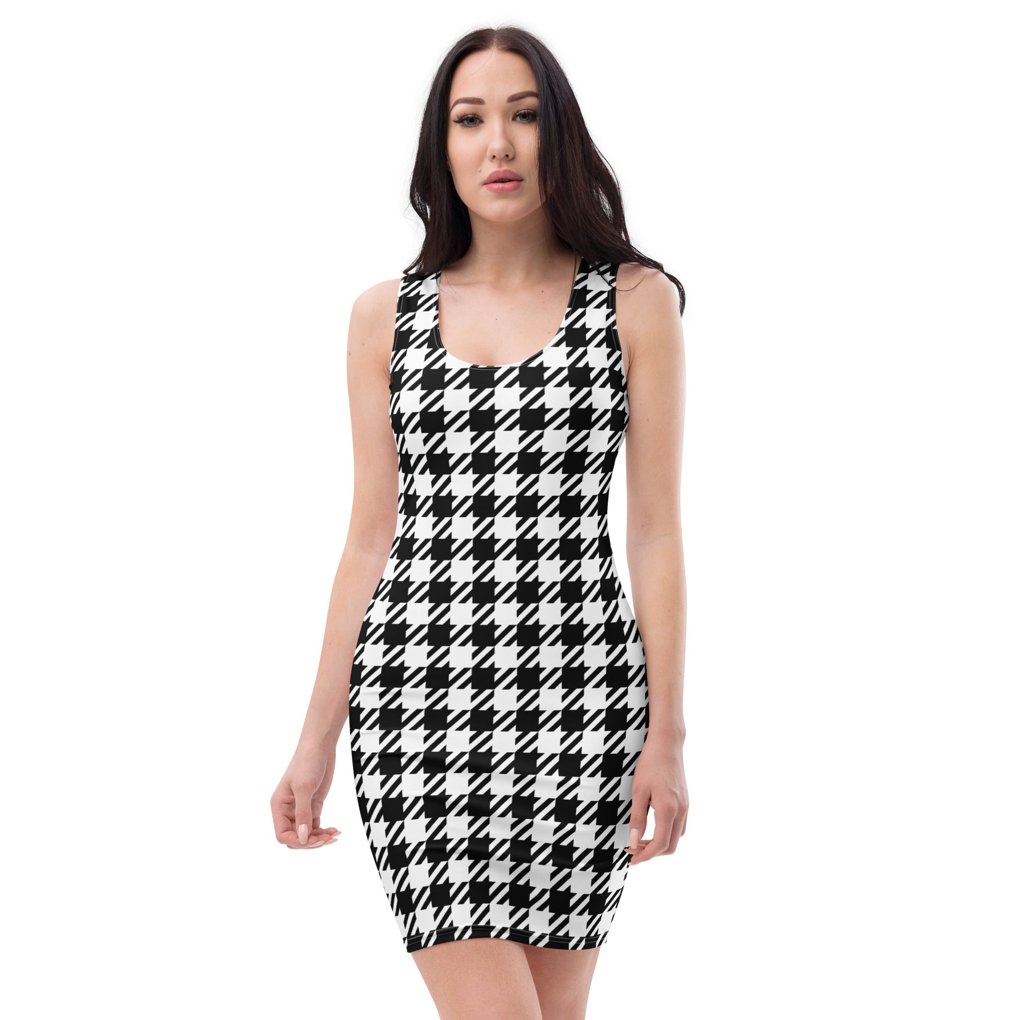 Jolly & Goode Fitted Dresses S Black & White Houndstooth Bodycon Dress Cheeky British Style