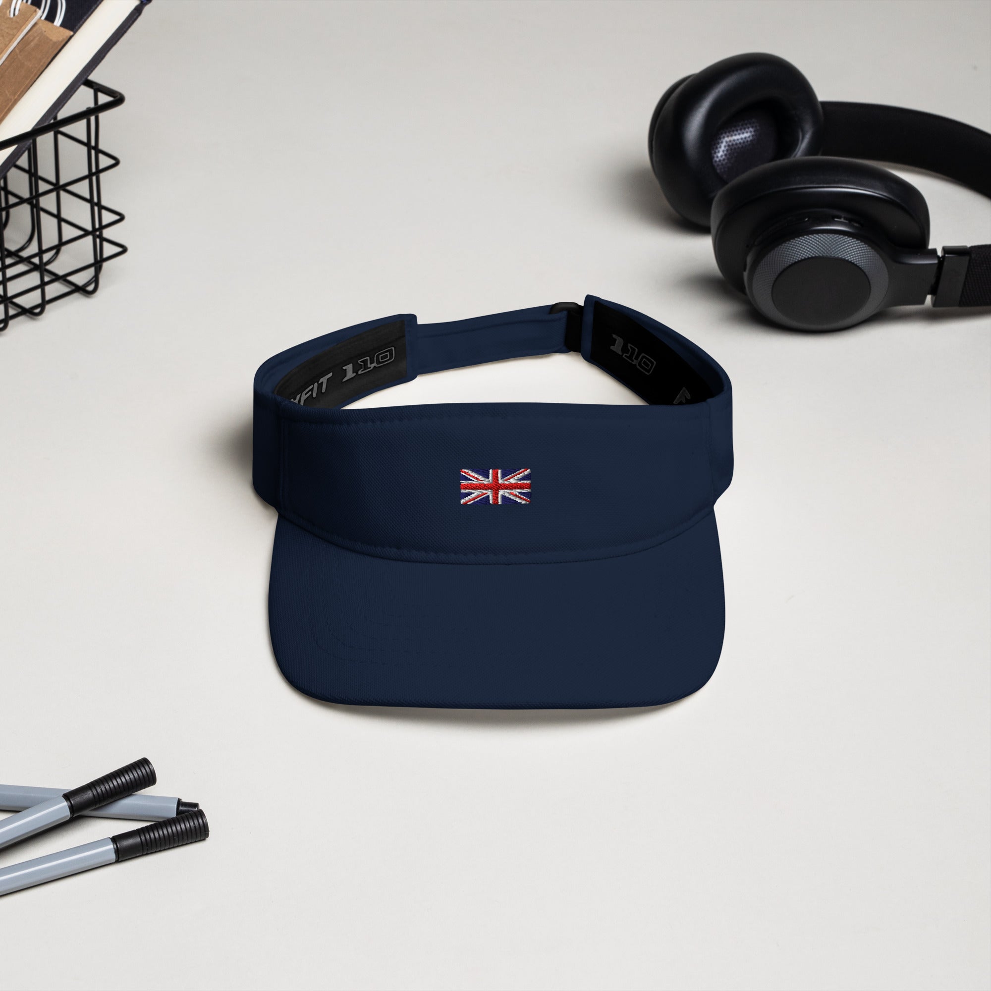Jolly & Goode Hats Navy Embroidered Union Jack Visor | FlexFit Cheeky British Style