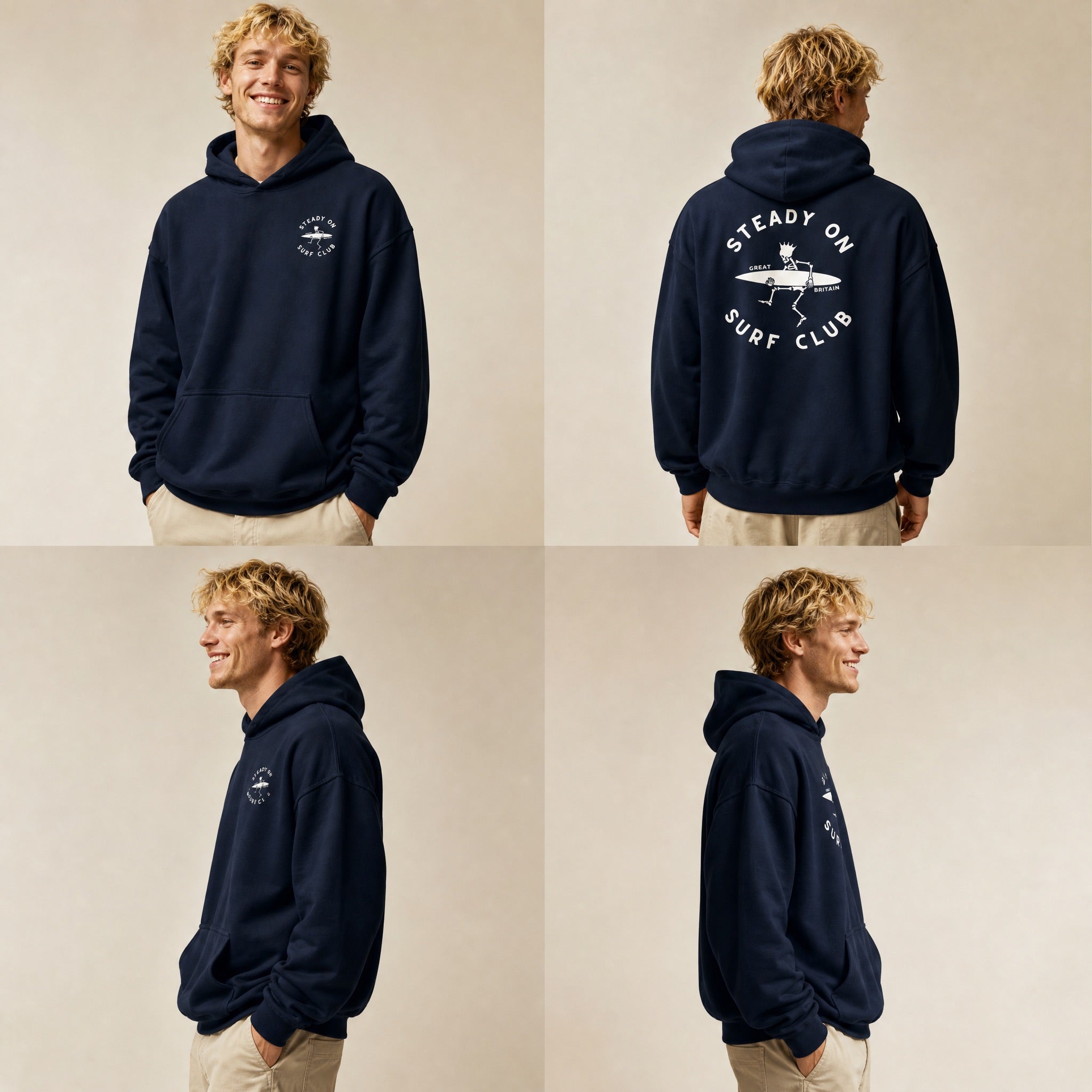 Jolly & Goode Hoodies Steady On Surf Club Skeleton Surf King Hoodie Cheeky British Style