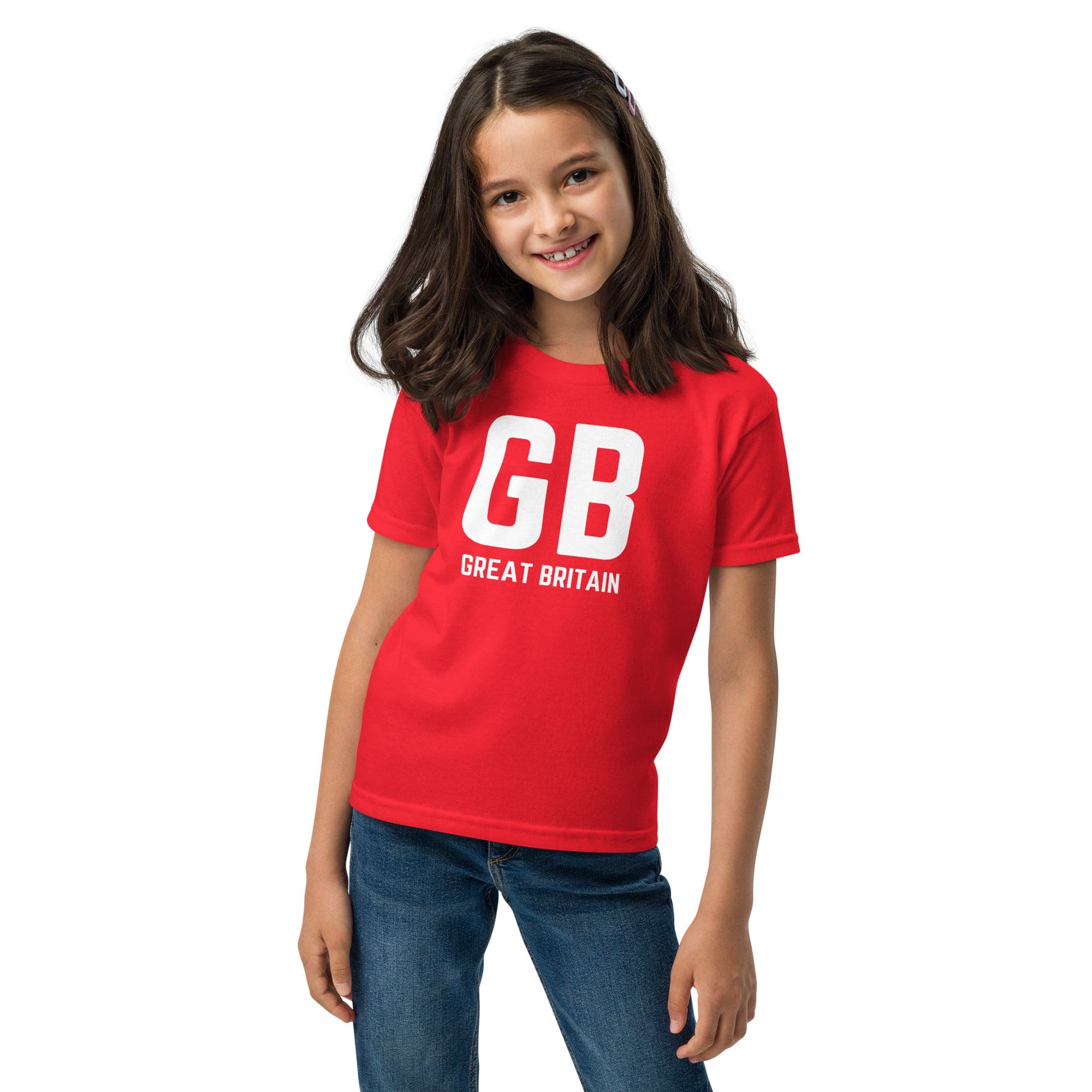Jolly & Goode kids shirts GB Great Britain T-shirt with Small Union Jack on The Back | Athletic Youth Tee Cheeky British Style