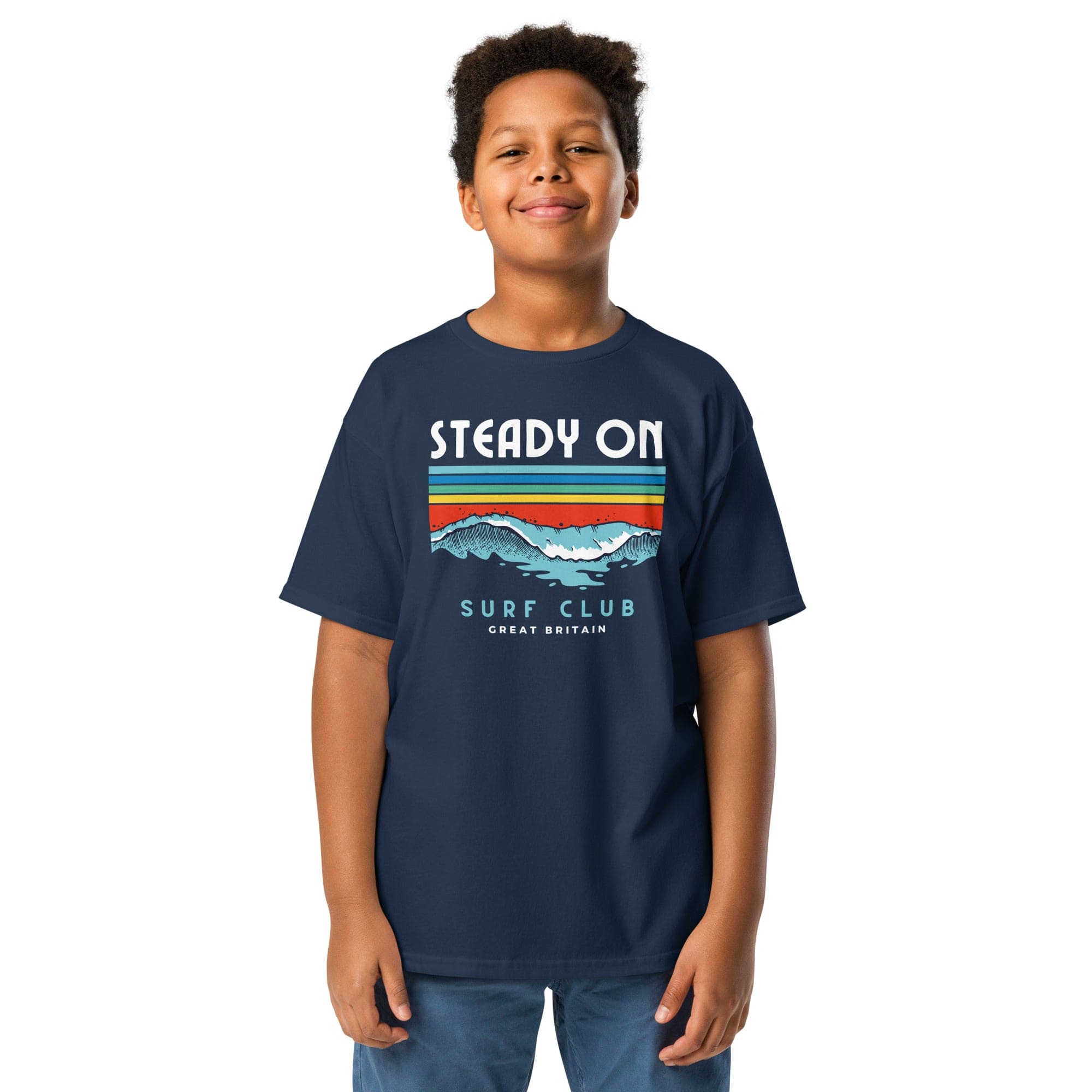 Jolly & Goode kids shirts Navy / XS Steady On Surf Club Great Britain | 70s Wave | Youth Tee Cheeky British Style