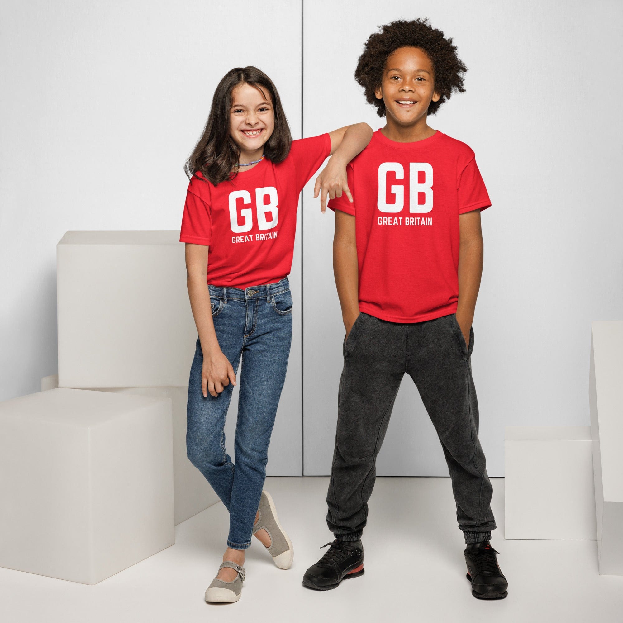 Jolly & Goode kids shirts Red / XS GB Great Britain T-shirt with Small Union Jack on The Back | Athletic Youth Tee Cheeky British Style