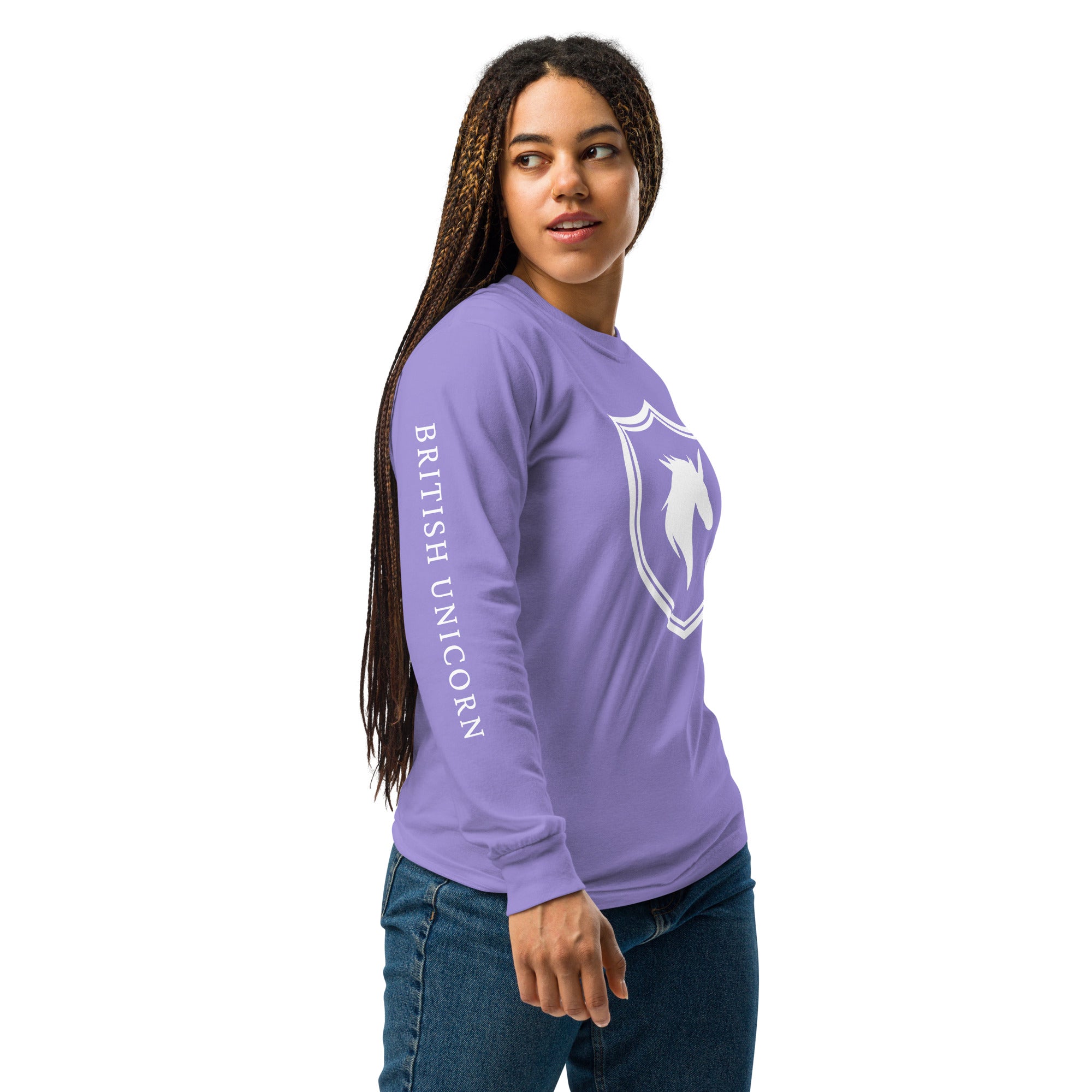 Jolly & Goode long sleeve shirts British Unicorn Shield | Garment-dyed Long-Sleeve Shirt Cheeky British Style