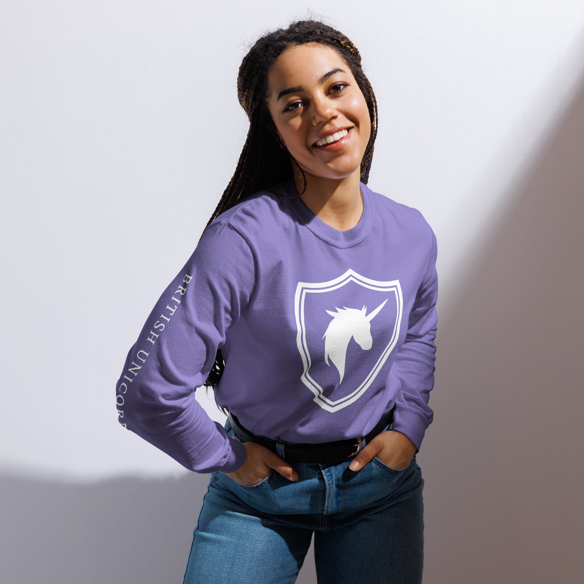 Jolly & Goode long sleeve shirts British Unicorn Shield | Garment-dyed Long-Sleeve Shirt Cheeky British Style