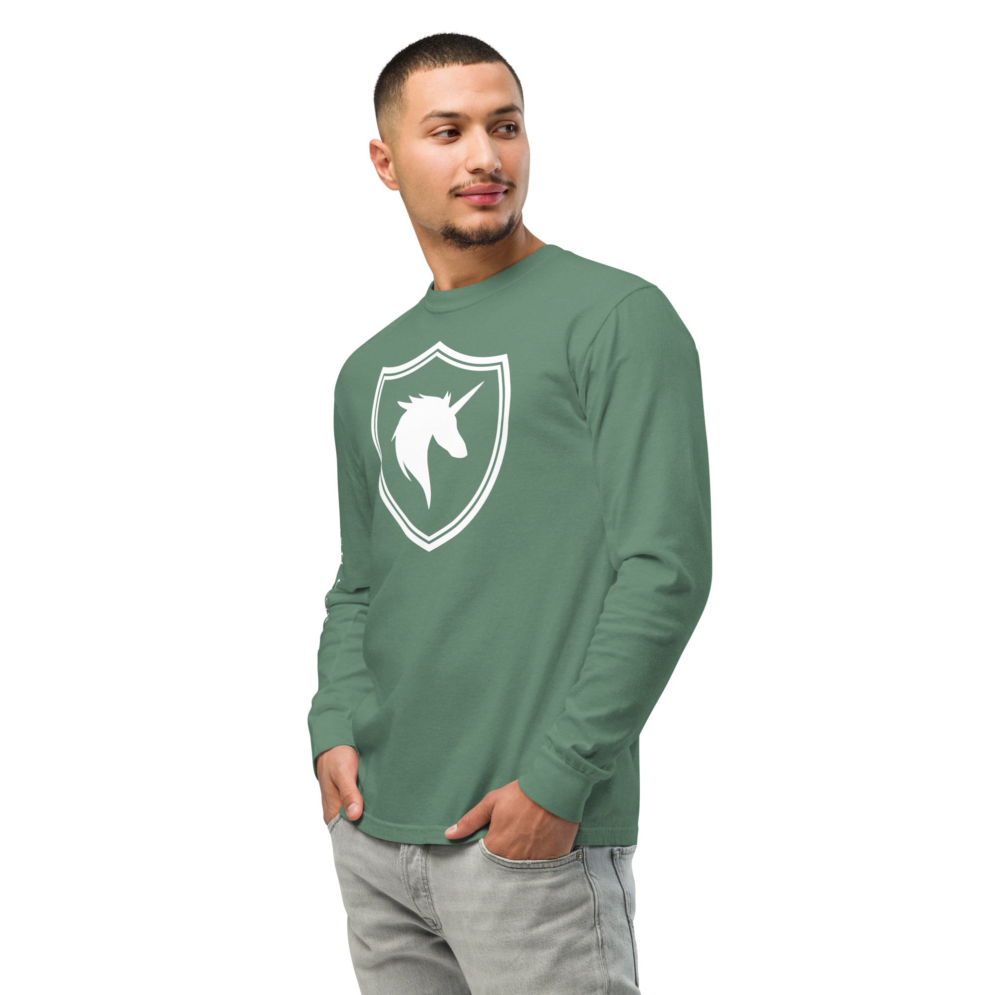 Jolly & Goode long sleeve shirts British Unicorn Shield | Garment-dyed Long-Sleeve Shirt Cheeky British Style