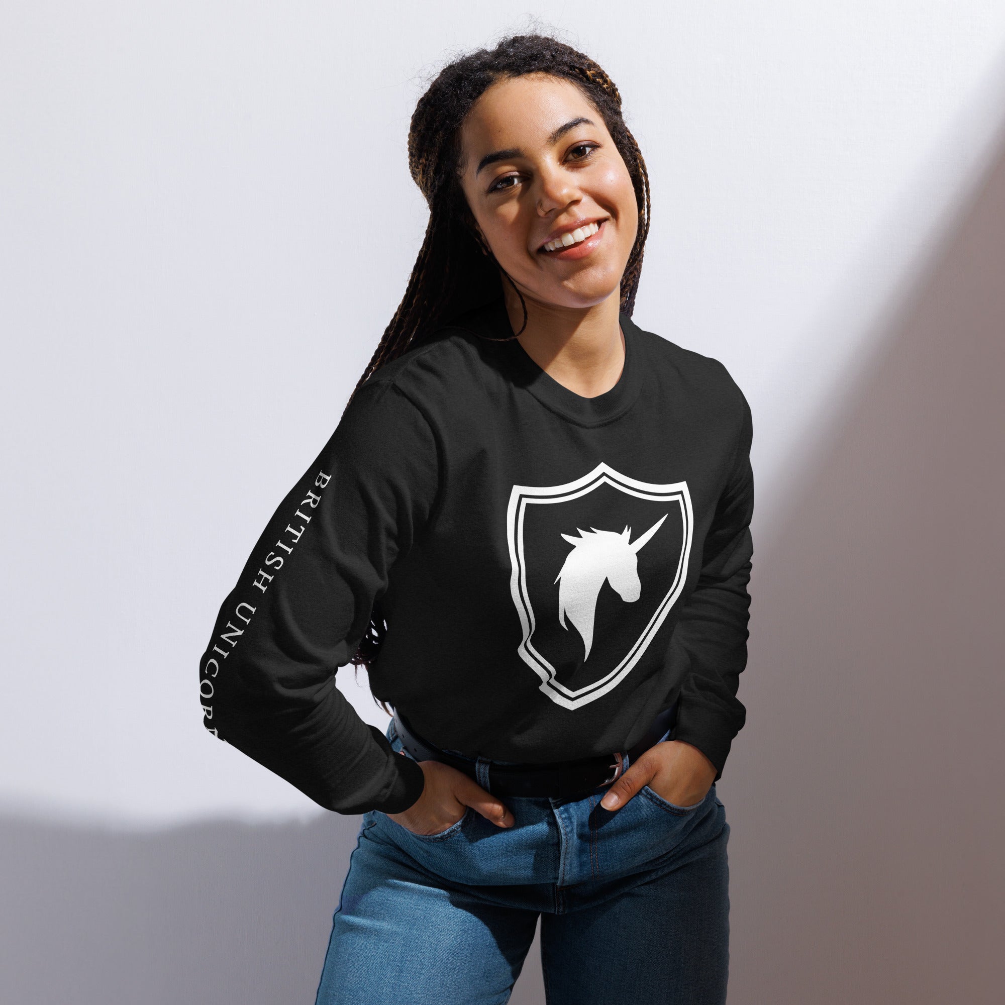 Jolly & Goode long sleeve shirts British Unicorn Shield | Garment-dyed Long-Sleeve Shirt Cheeky British Style