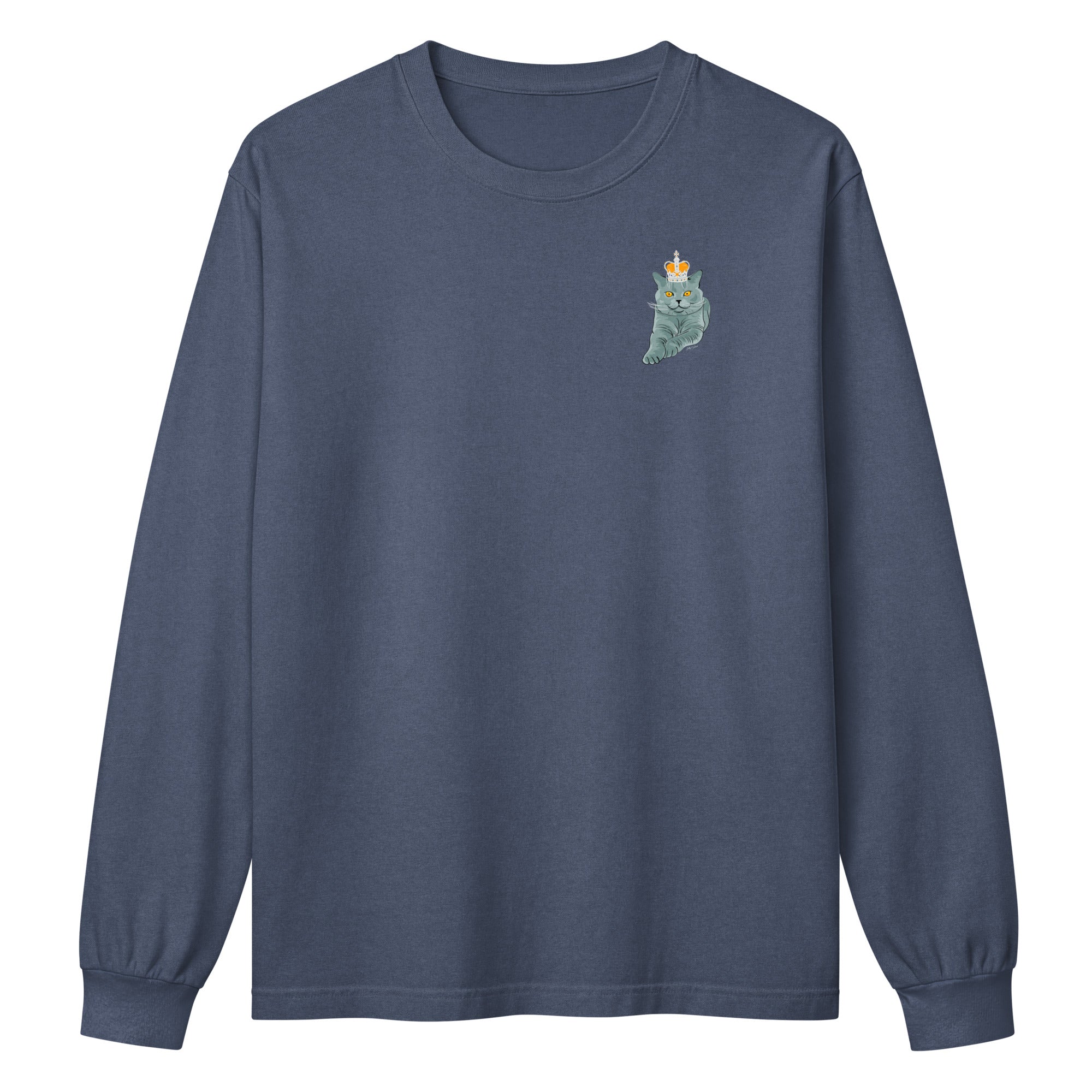 Jolly & Goode long sleeve shirts Crowned British Blue Cat Long Sleeve Tee | Garment Dyed | Unisex Cheeky British Style