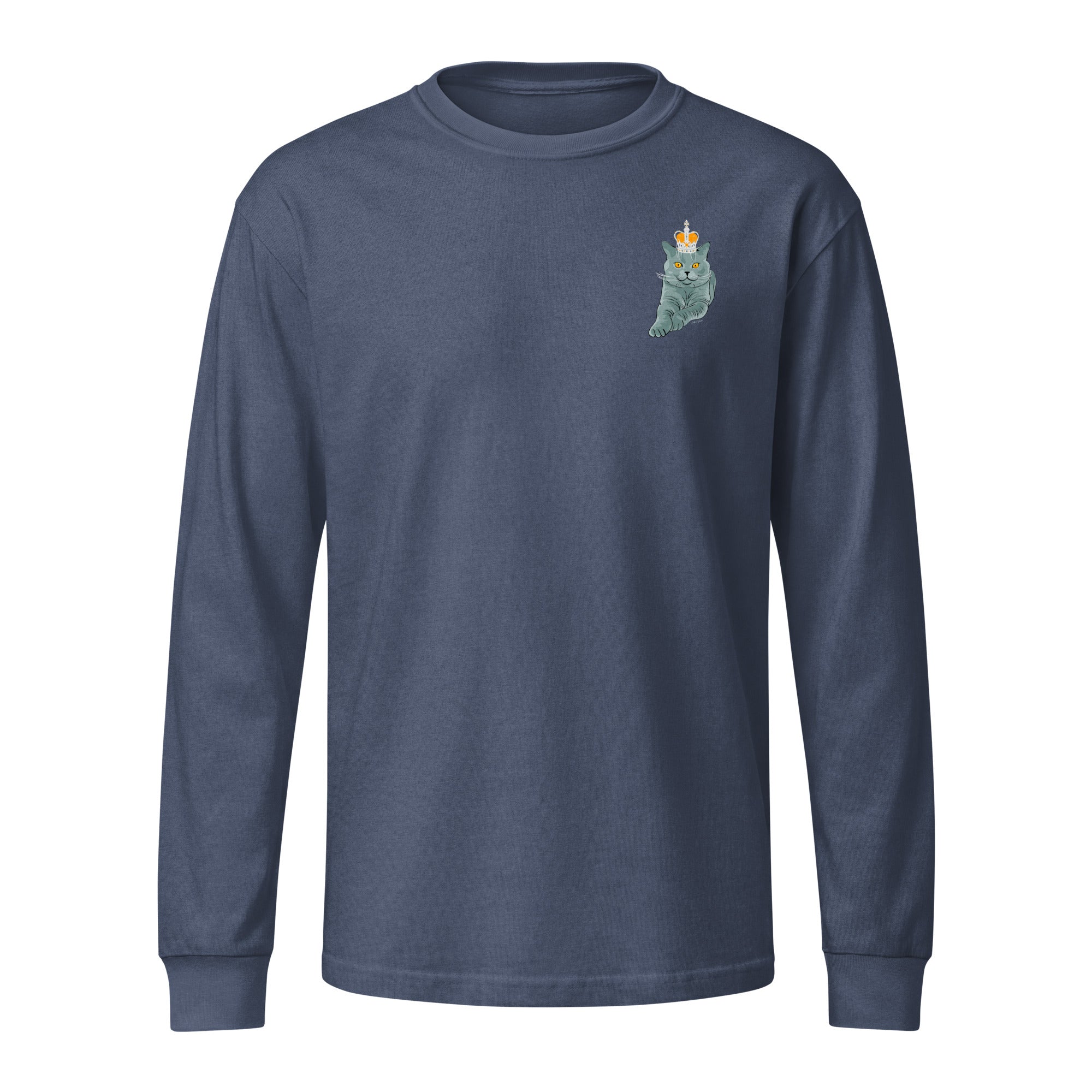 Jolly & Goode long sleeve shirts Crowned British Blue Cat Long Sleeve Tee | Garment Dyed | Unisex Cheeky British Style