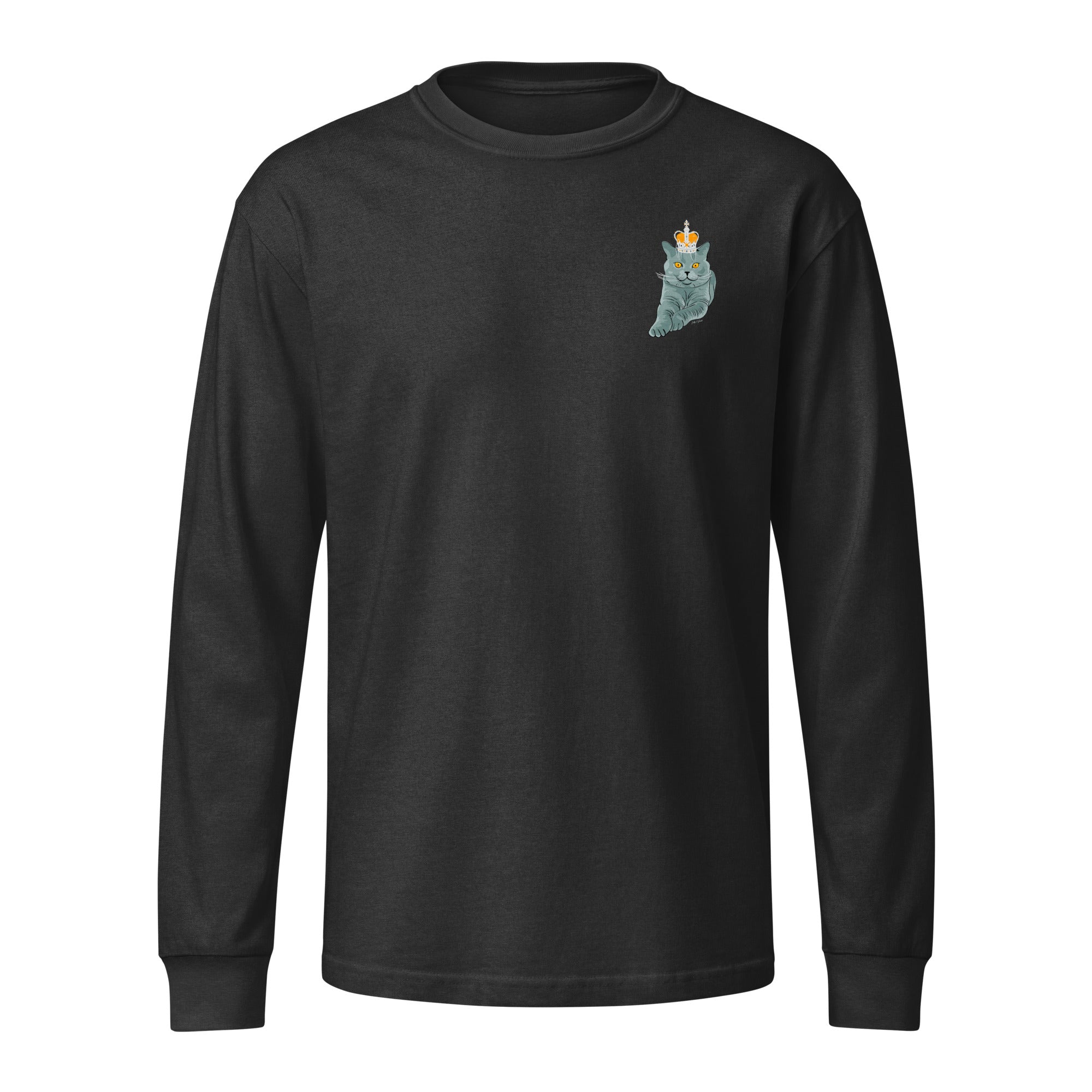 Jolly & Goode long sleeve shirts Crowned British Blue Cat Long Sleeve Tee | Garment Dyed | Unisex Cheeky British Style