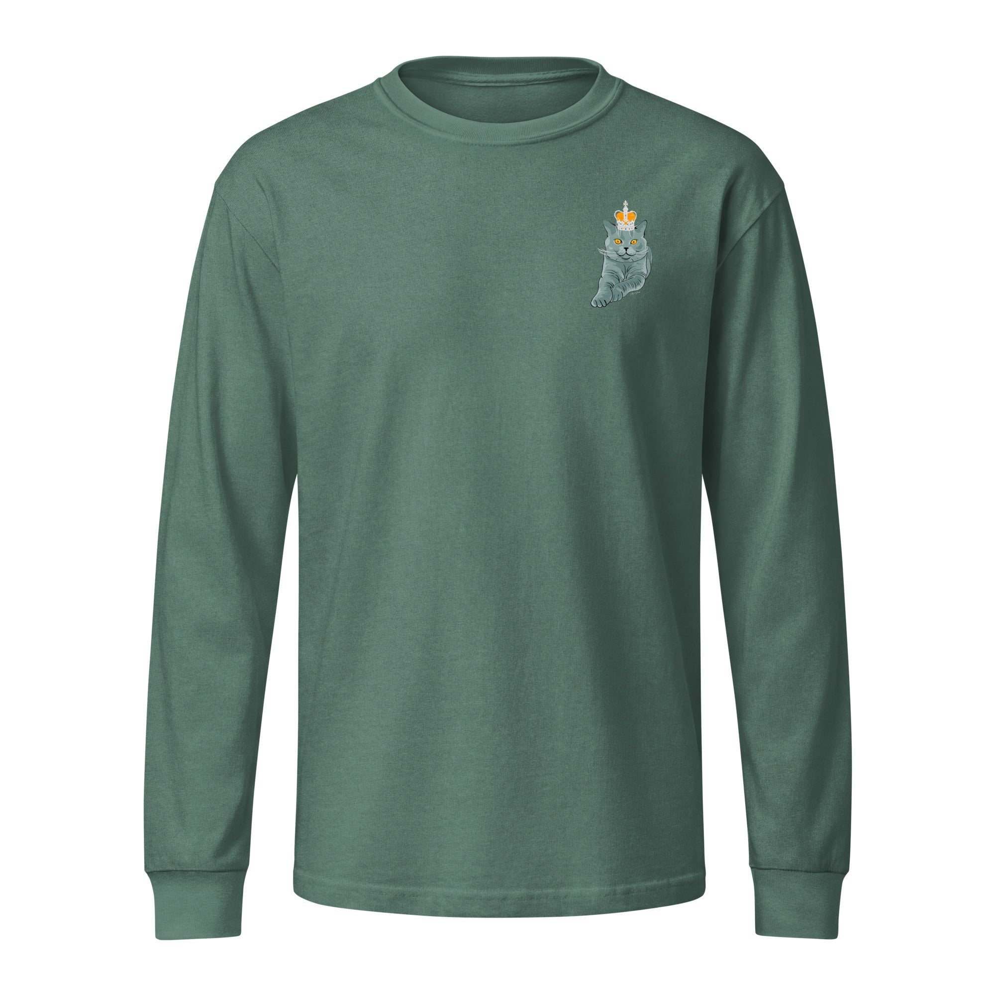 Jolly & Goode long sleeve shirts Crowned British Blue Cat Long Sleeve Tee | Garment Dyed | Unisex Cheeky British Style