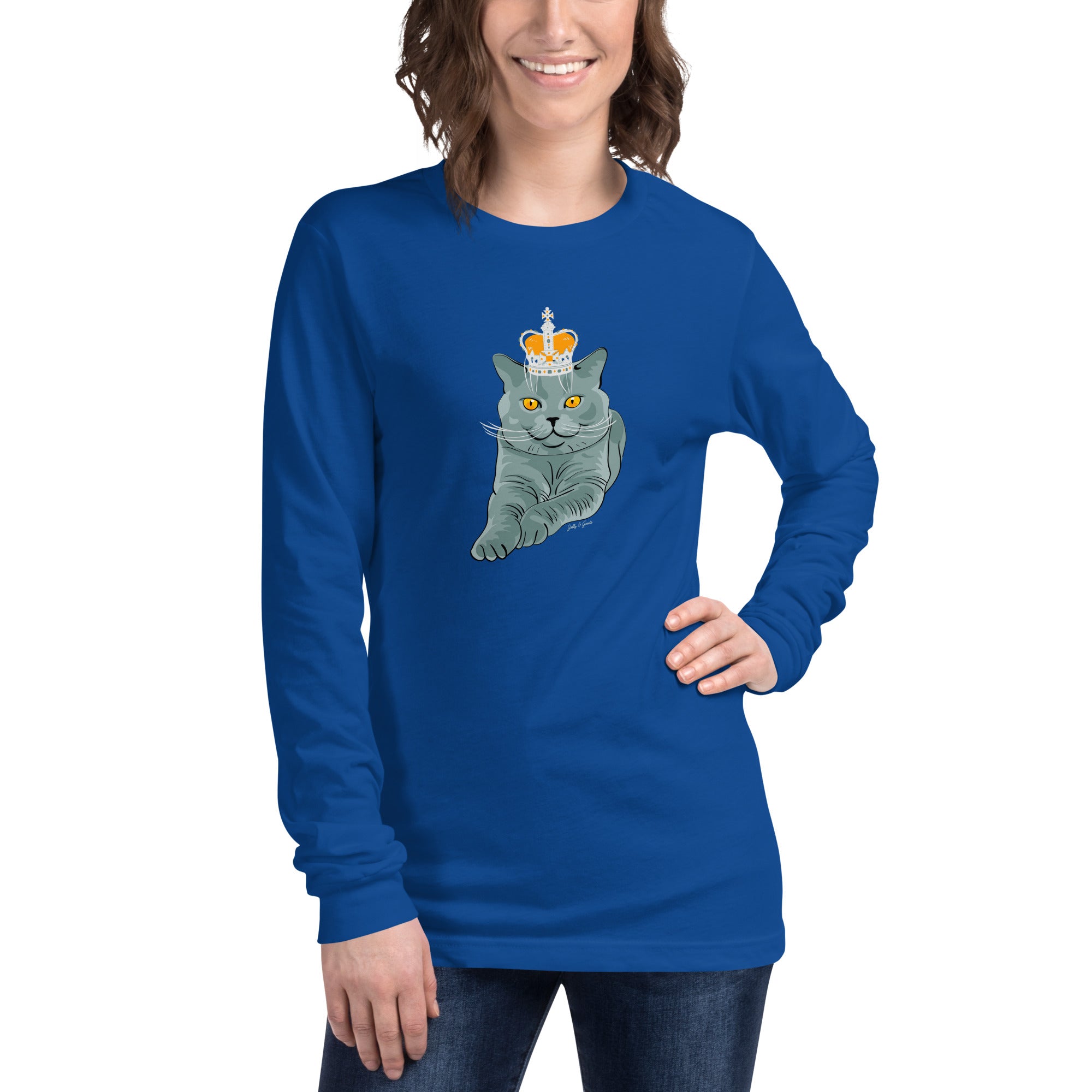 Jolly & Goode long sleeve shirts Crowned British Blue Shorthair Cat Long-Sleeve Tee Cheeky British Style