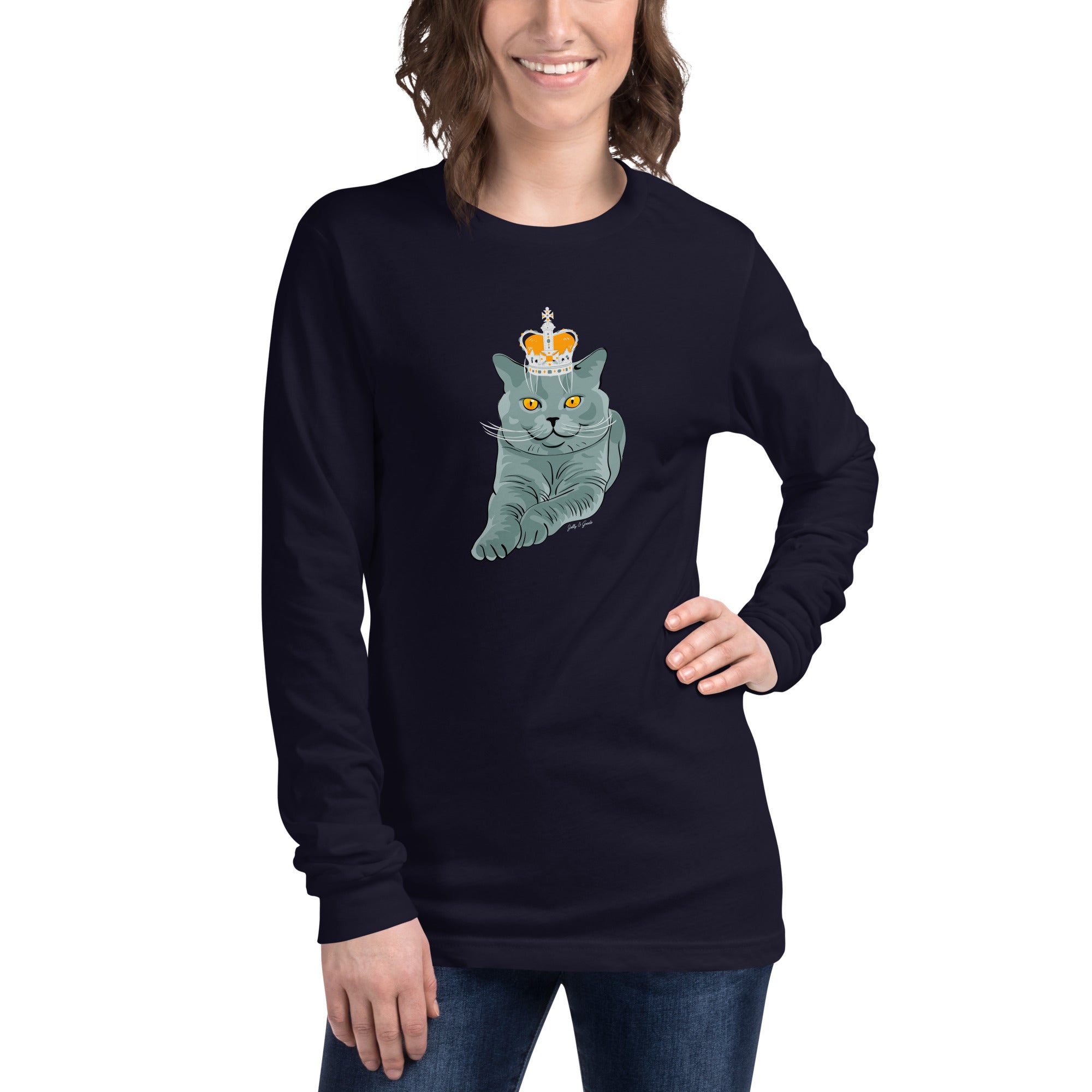 Jolly & Goode long sleeve shirts Crowned British Blue Shorthair Cat Long-Sleeve Tee Cheeky British Style