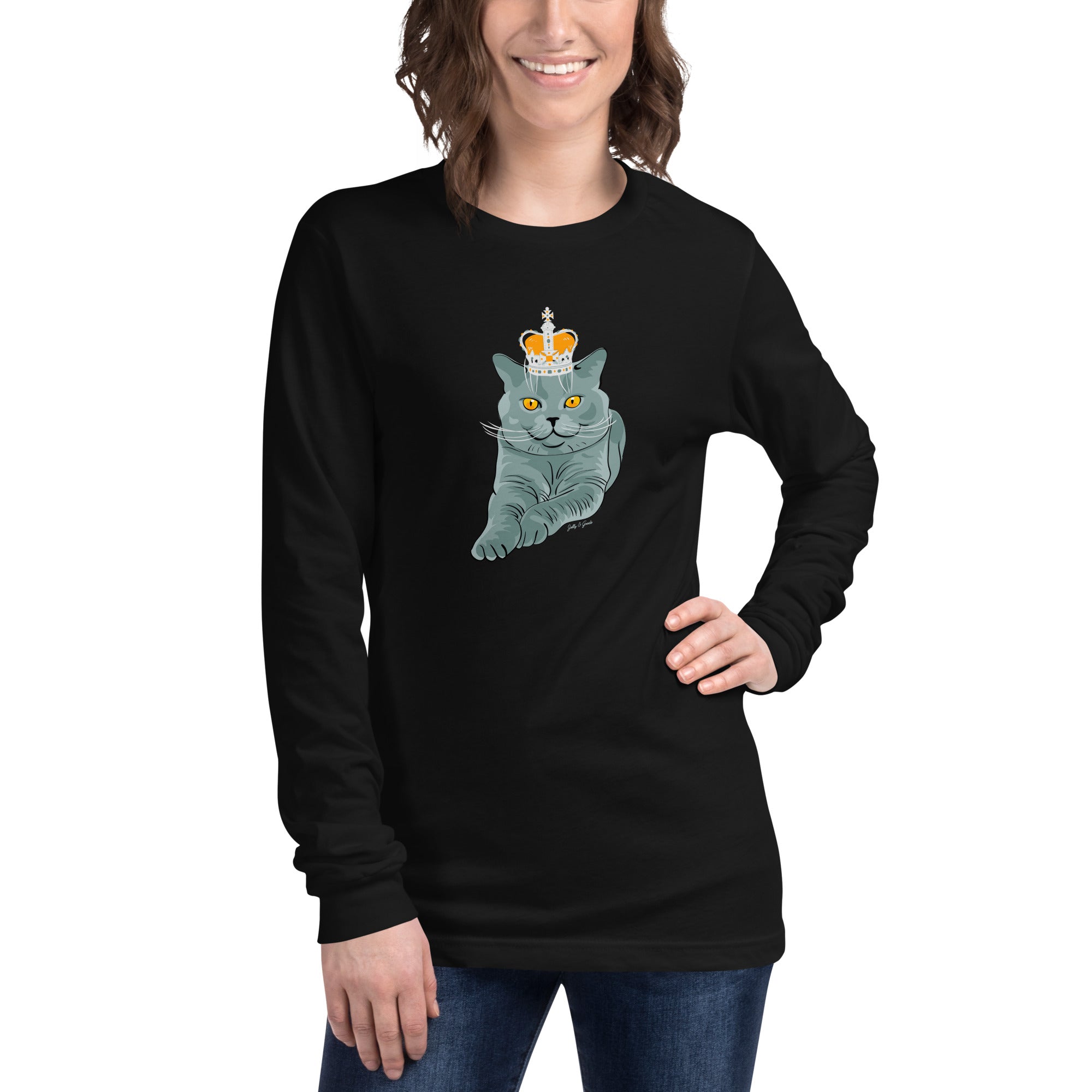 Jolly & Goode long sleeve shirts Crowned British Blue Shorthair Cat Long-Sleeve Tee Cheeky British Style
