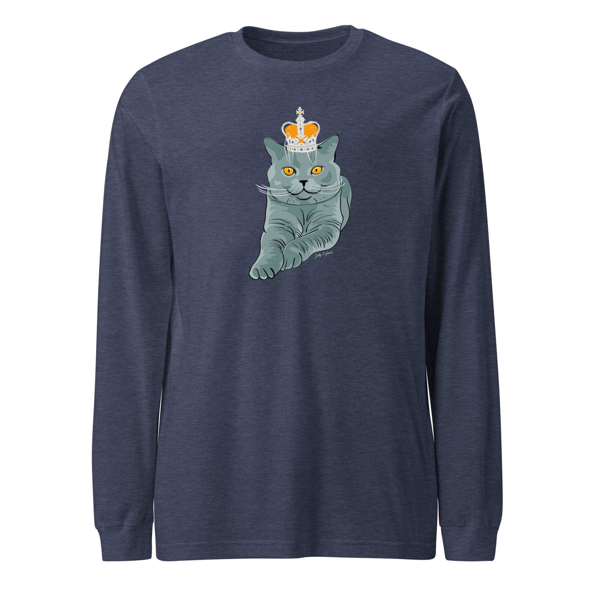 Jolly & Goode long sleeve shirts Heather Navy / S Crowned British Blue Shorthair Cat Long-Sleeve Tee Cheeky British Style