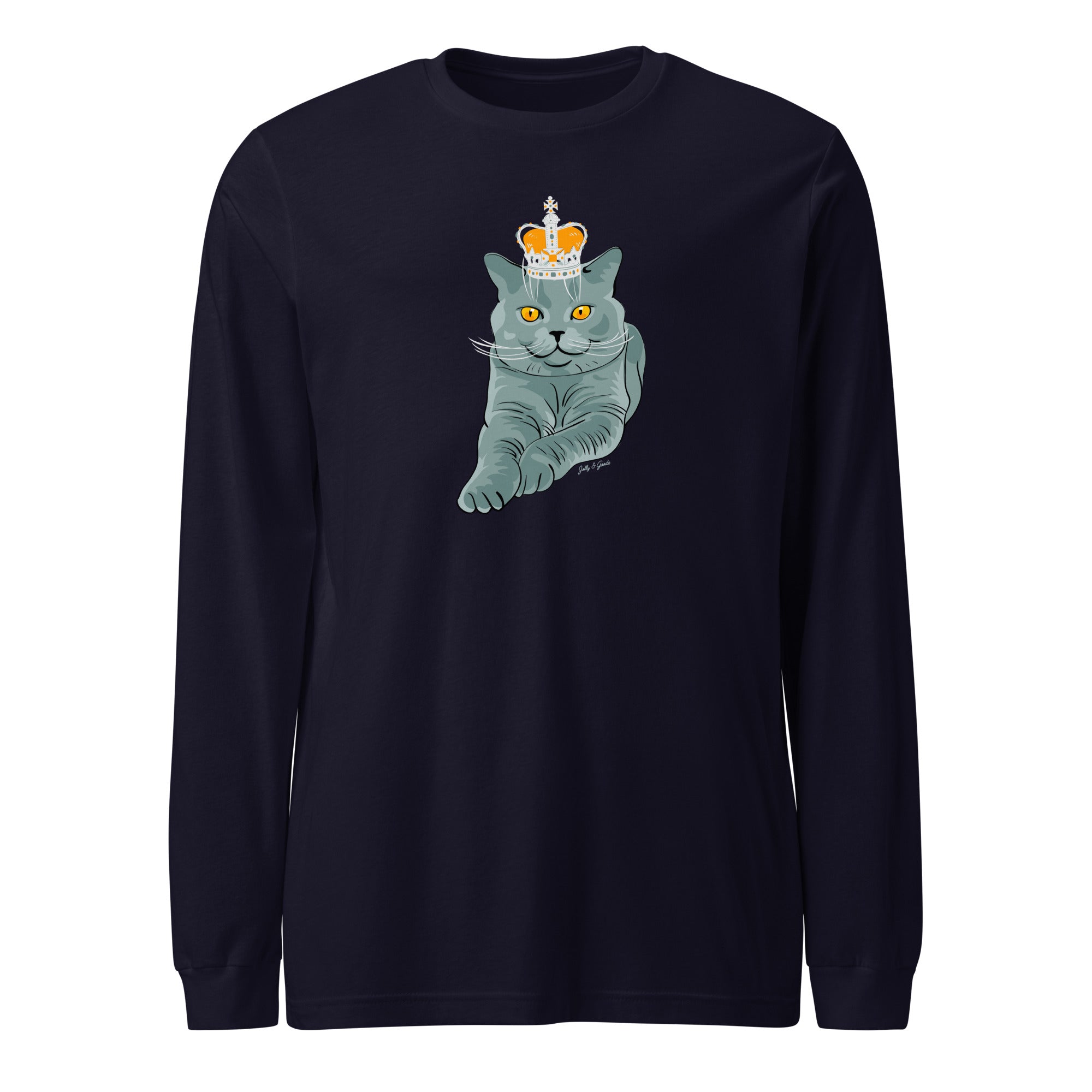 Jolly & Goode long sleeve shirts Navy / S Crowned British Blue Shorthair Cat Long-Sleeve Tee Cheeky British Style