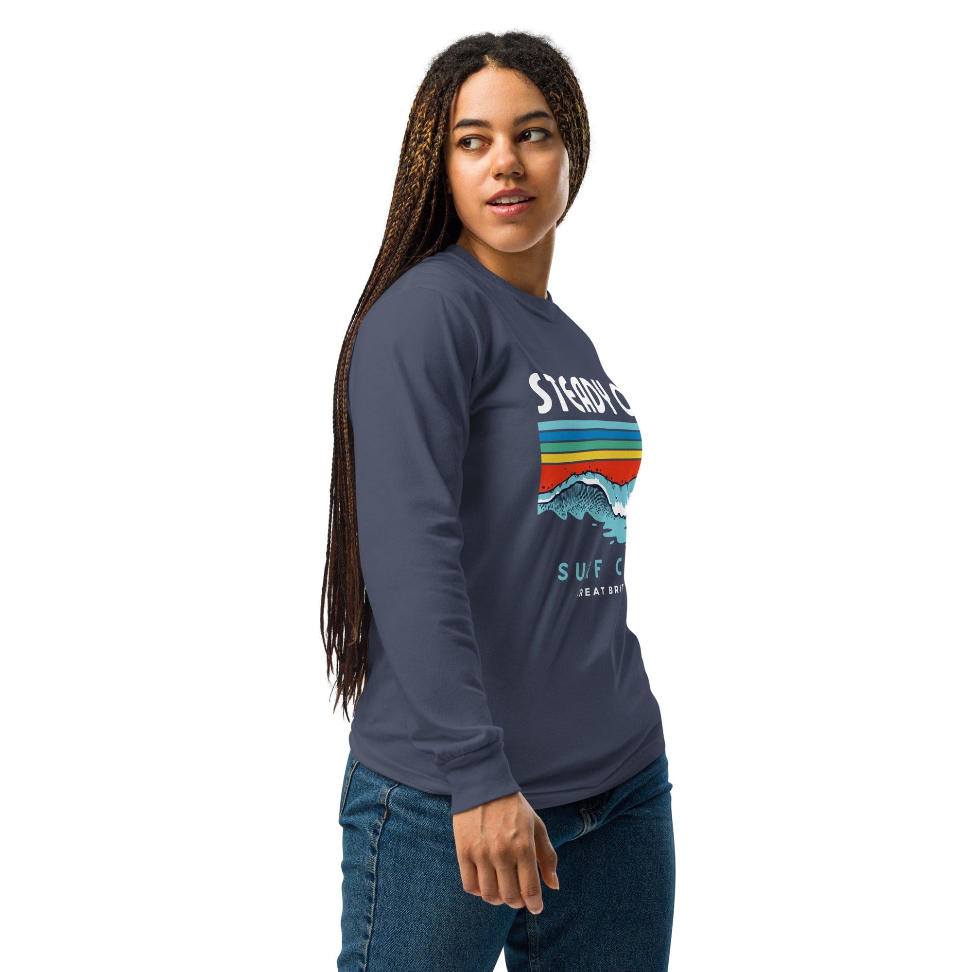 Jolly & Goode long sleeve shirts Steady On Surf Club Great Britain | 70s Wave | Garment-dyed Heavyweight Long-sleeve Shirt Cheeky British Style