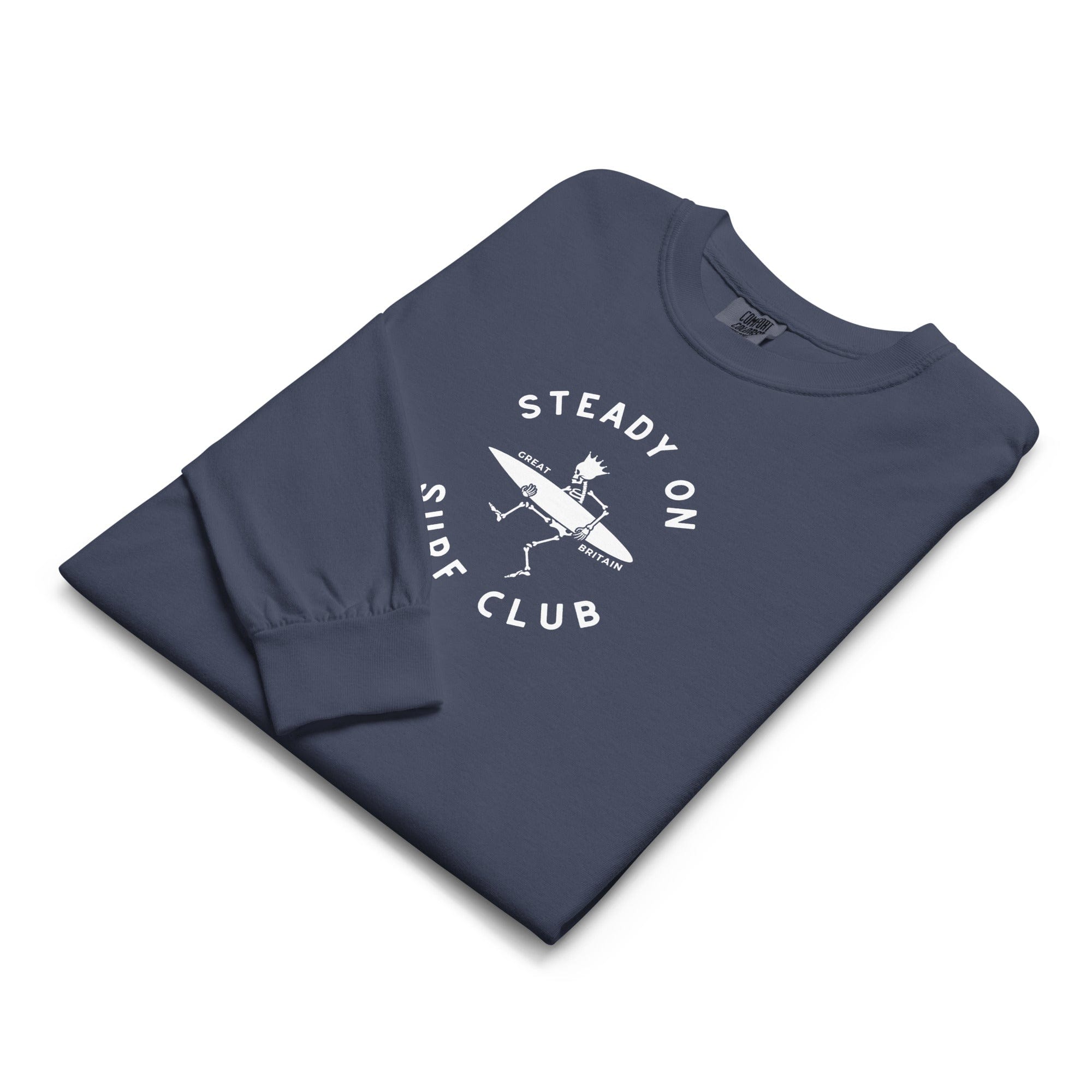 Jolly & Goode long sleeve shirts Steady On Surf Club | Great Britain | Skeleton Surf King | Garment-dyed Heavyweight Long-Sleeve Shirt Cheeky British Style