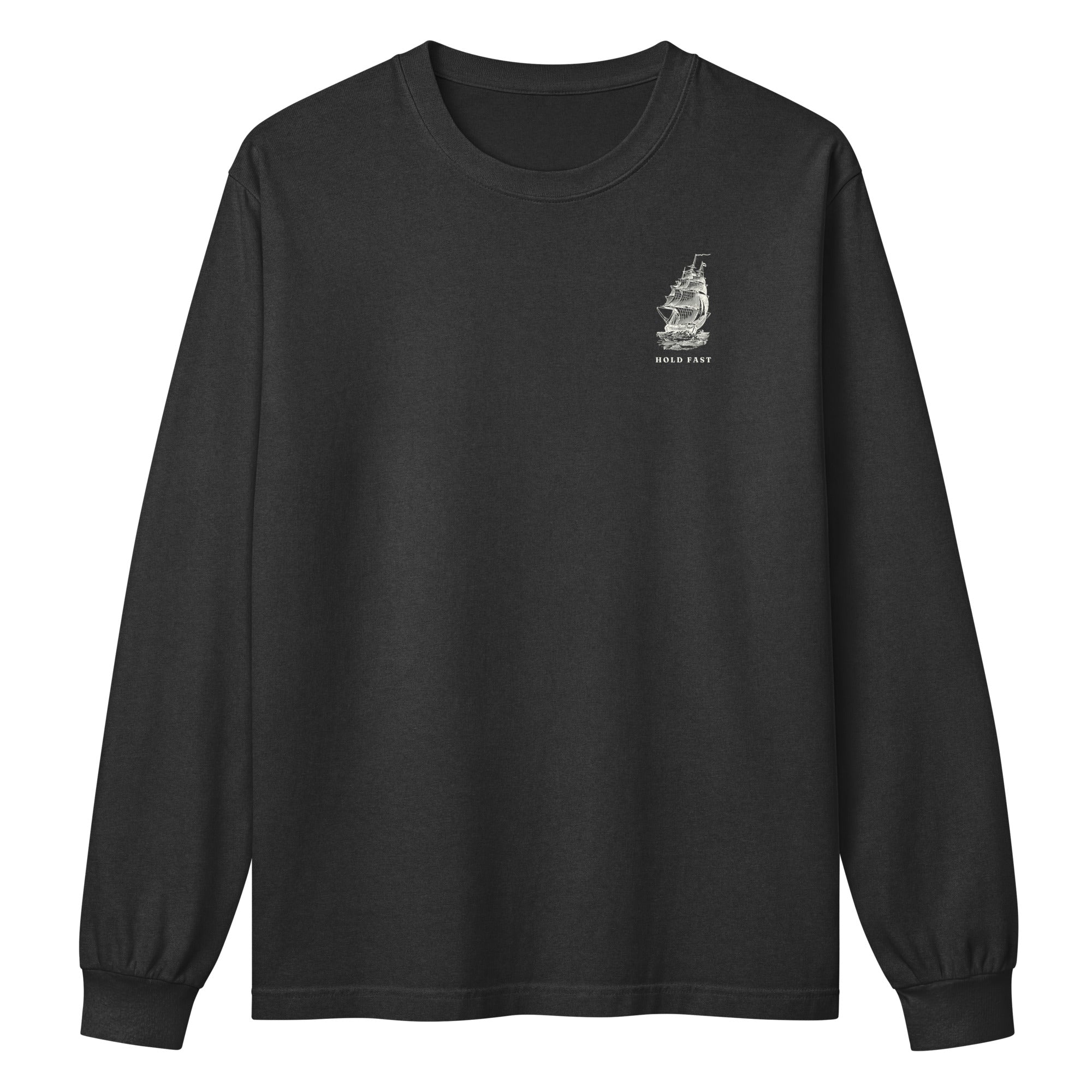 Jolly & Goode long sleeve shirts Washed Black / XS Hold Fast Nautical Heavyweight Cotton Long Sleeve Shirt Cheeky British Style