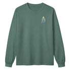 Jolly & Goode long sleeve shirts Washed Pine / XS Crowned British Blue Cat Long Sleeve Tee | Garment Dyed | Unisex Cheeky British Style