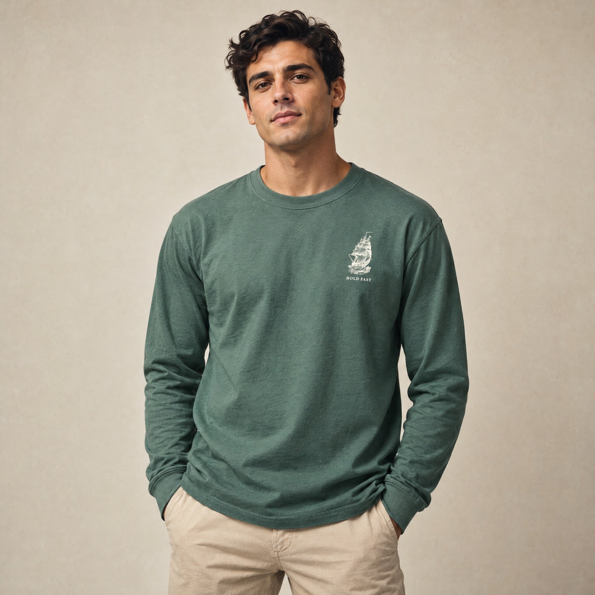 Jolly & Goode long sleeve shirts Washed Pine / XS Hold Fast Nautical Heavyweight Cotton Long Sleeve Shirt Cheeky British Style