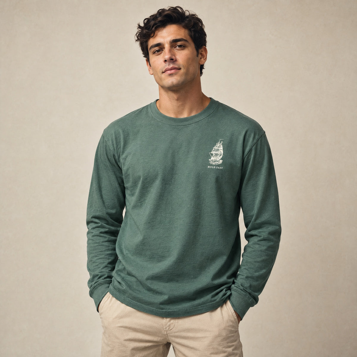 Jolly & Goode long sleeve shirts Washed Pine / XS Hold Fast Nautical Heavyweight Cotton Long Sleeve Shirt Cheeky British Style
