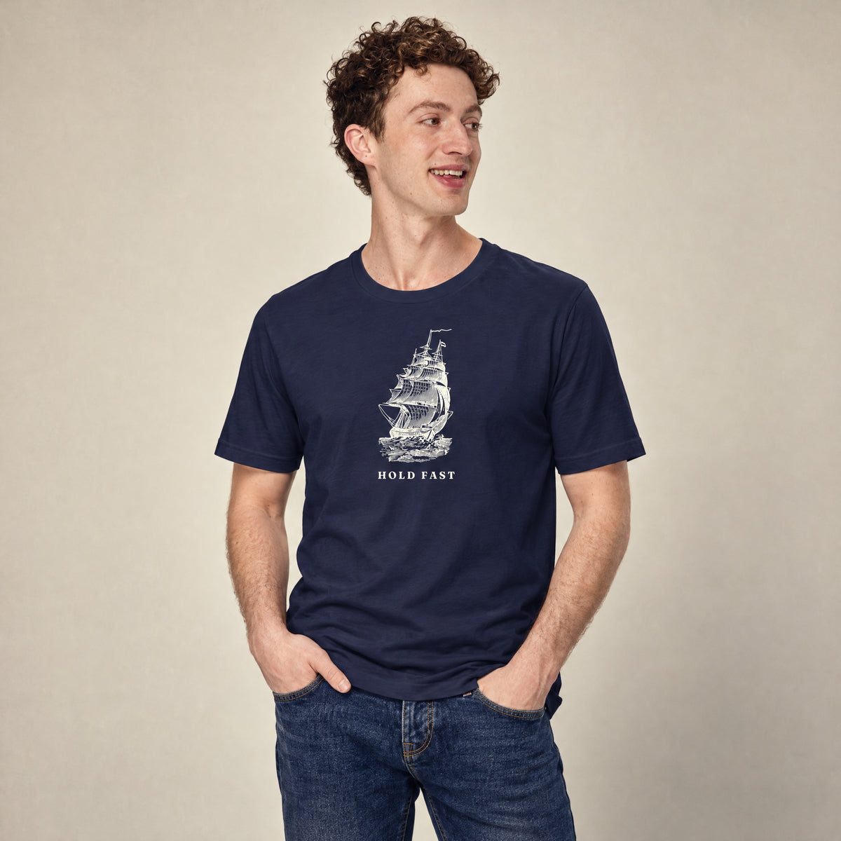 Jolly & Goode Navy / XS Hold Fast Nautical Unisex T-Shirt Cheeky British Style