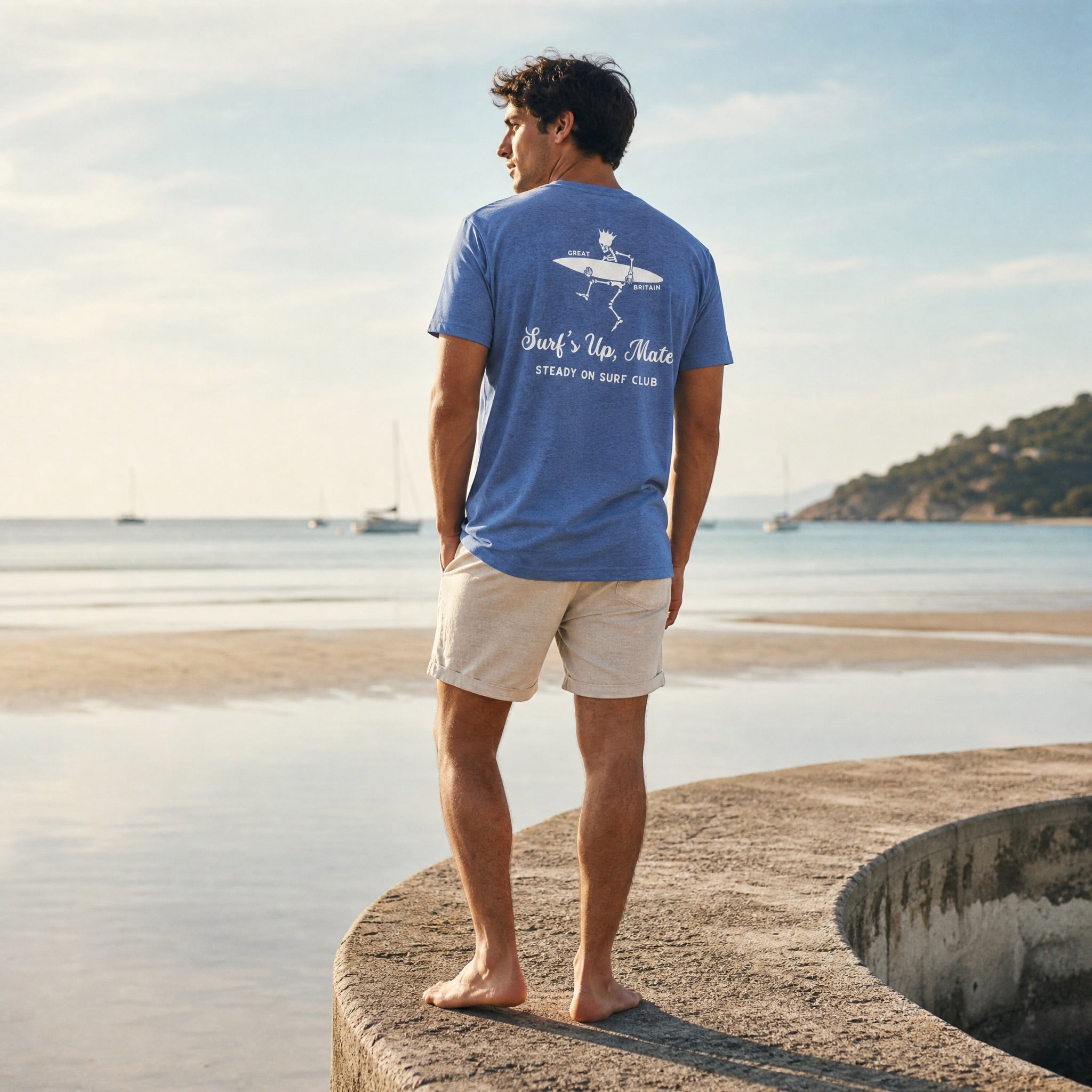 Jolly & Goode Shirts & Tops Blue Triblend / XS Surf's Up, Mate | Steady On Surf Club Tee Cheeky British Style