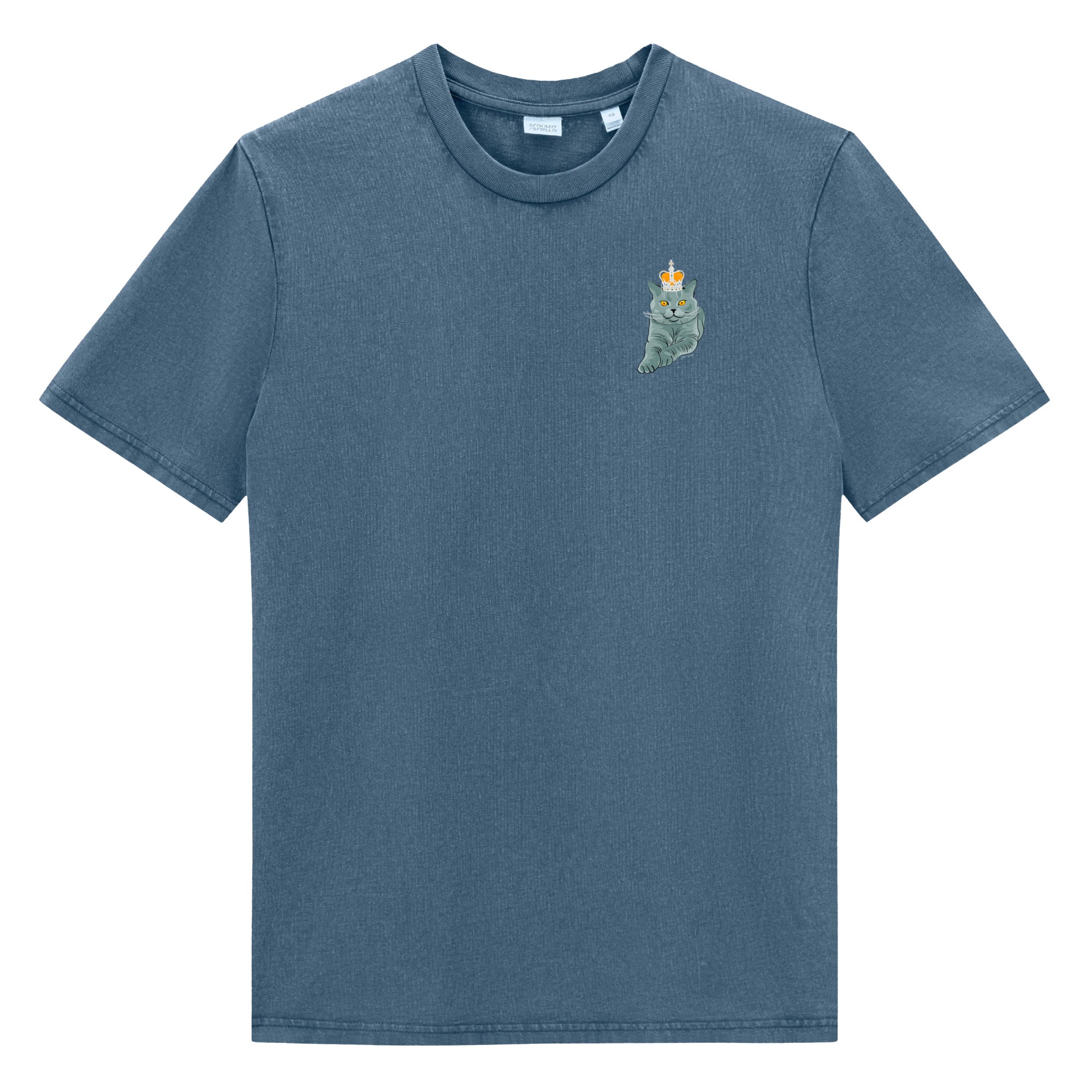 Jolly & Goode Shirts & Tops G. Dyed Deep Teal / S Crowned British Blue Shorthair Tee | Organic Garment-Dyed Vintage Cheeky British Style