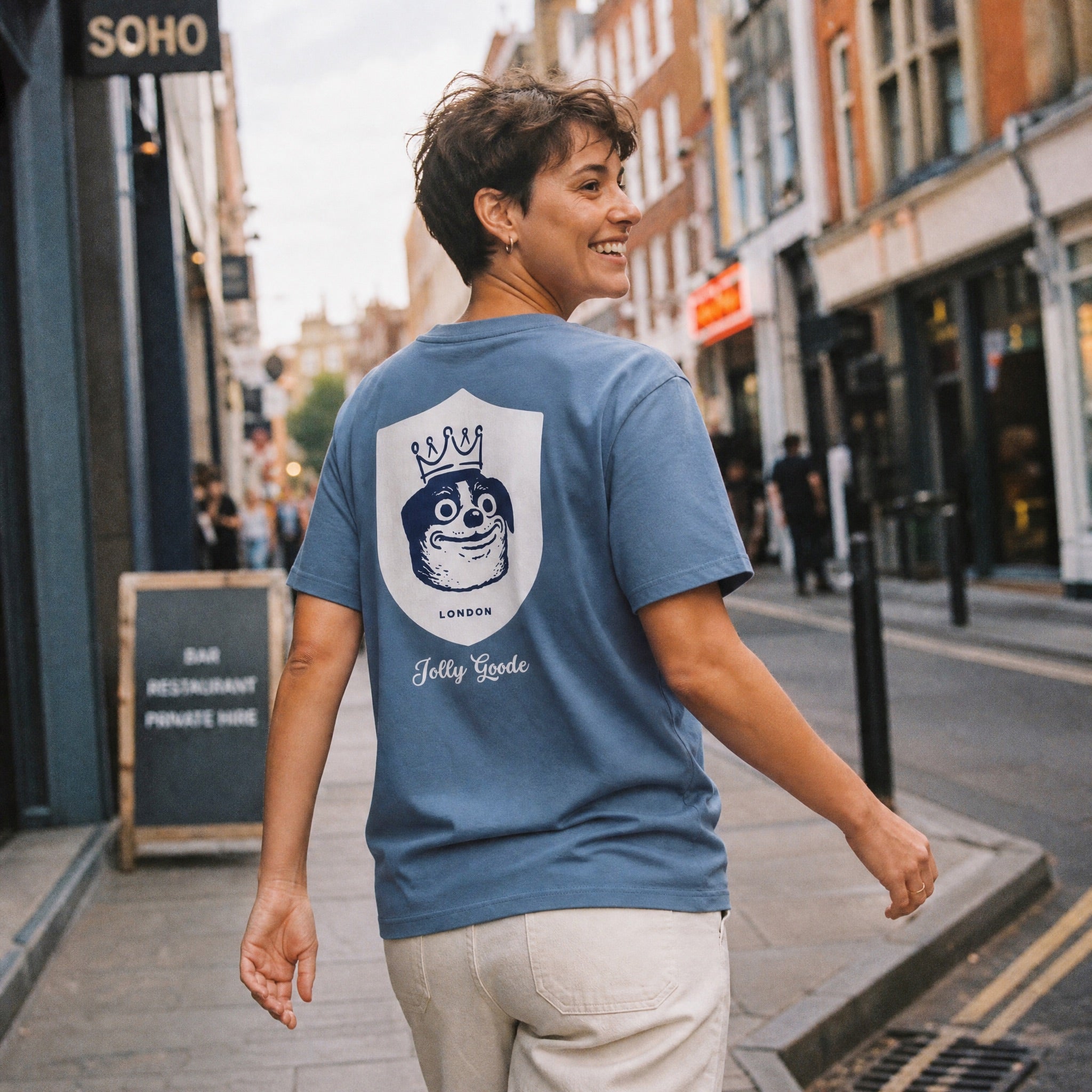 Jolly & Goode Shirts & Tops G. Dyed Deep Teal / S Jolly Goode London Crowned Dog Vintage T-Shirt Cheeky British Style