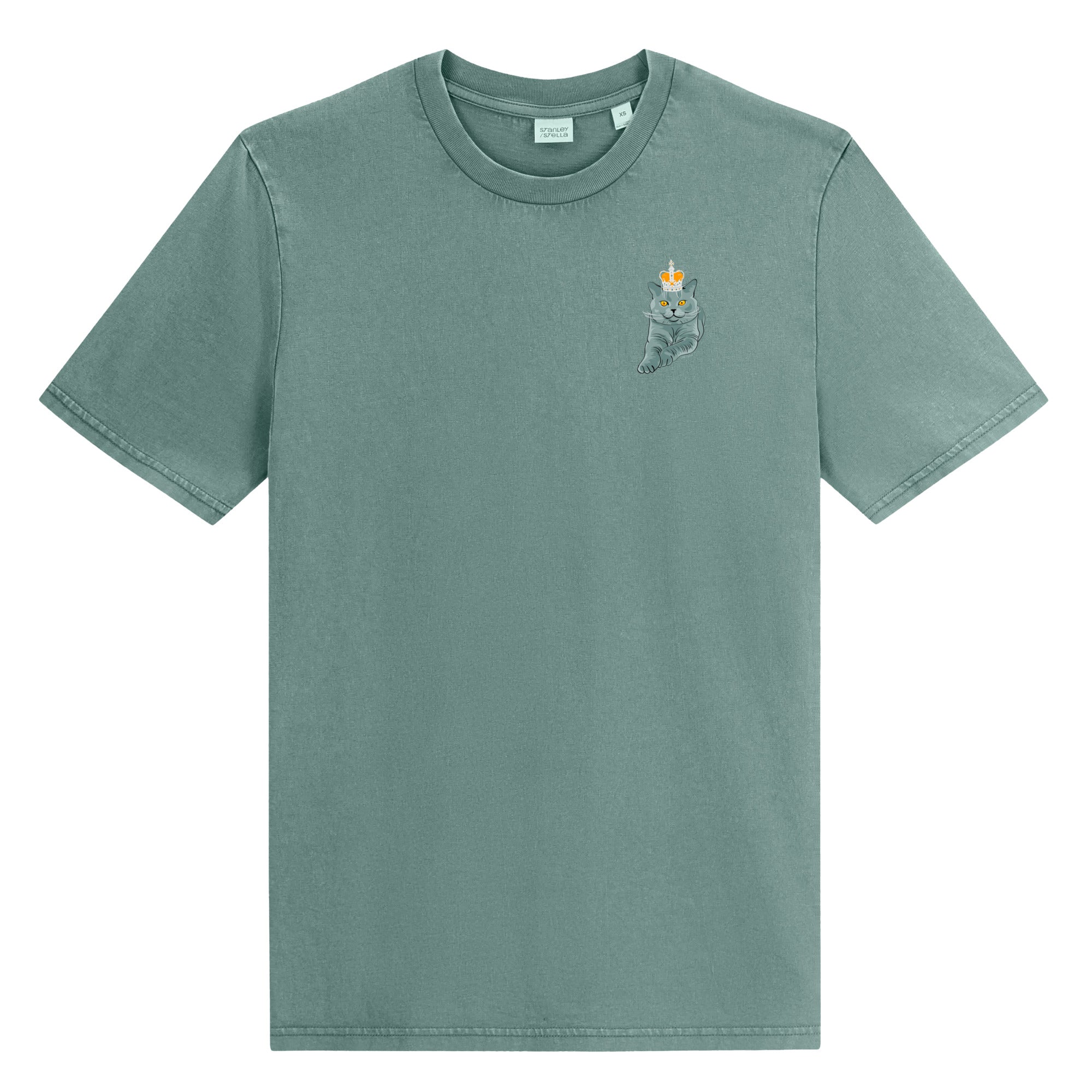 Jolly & Goode Shirts & Tops G. Dyed Green Bay / S Crowned British Blue Shorthair Tee | Organic Garment-Dyed Vintage Cheeky British Style