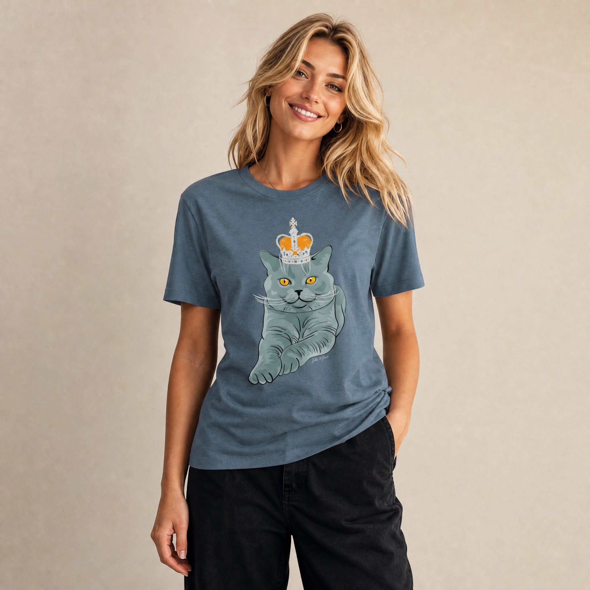 Jolly & Goode Shirts & Tops Heather Slate / XS Crowned British Blue Shorthair Cat T-shirt Cheeky British Style