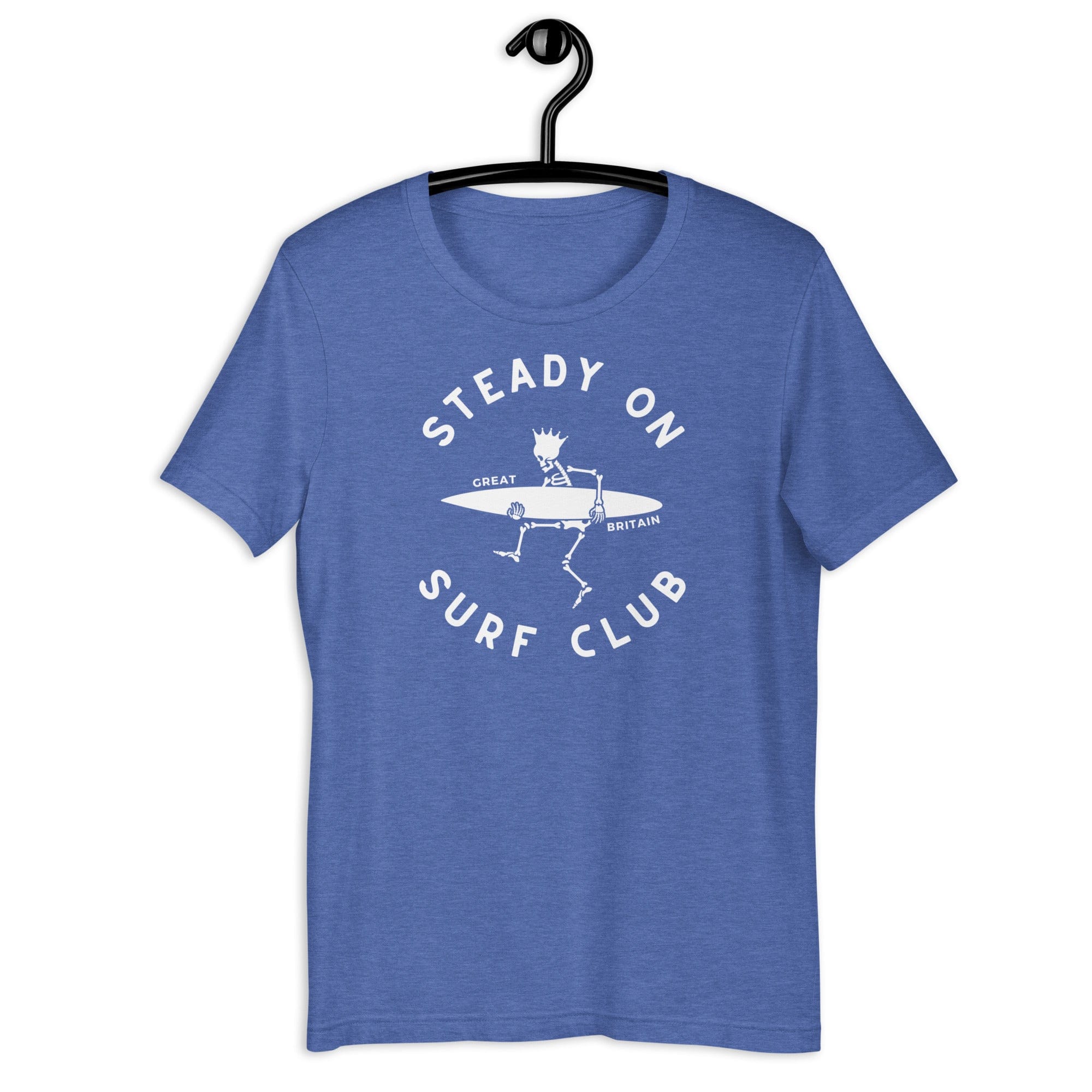 Jolly & Goode Shirts & Tops Heather True Royal / S Steady On Surf Club Great Britain | Skeleton Surf King T-shirt Cheeky British Style