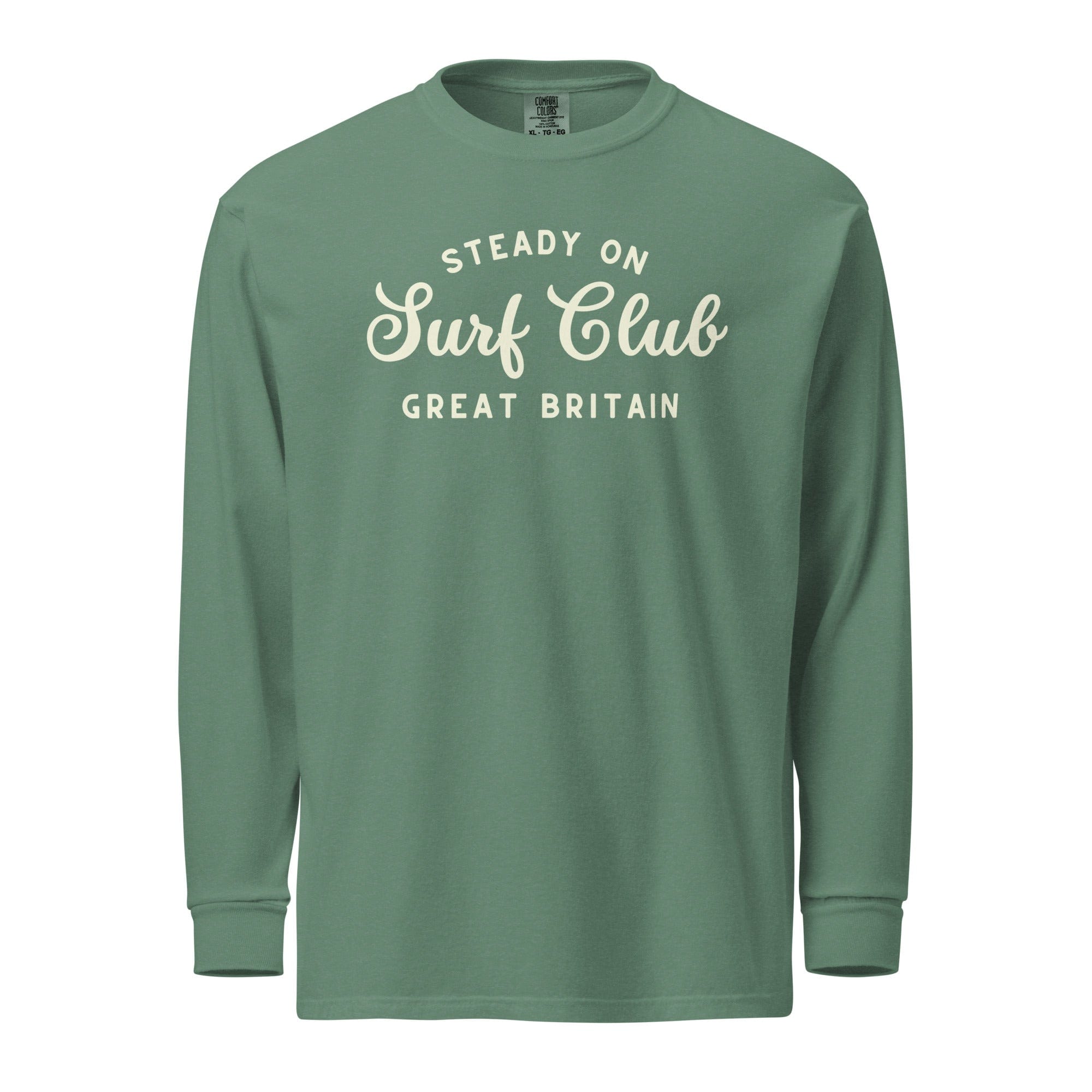 Jolly & Goode Shirts & Tops Light Green / S Steady On Surf Club Great Britain | Curl | Garment-dyed Heavyweight Long-sleeve Shirt Cheeky British Style