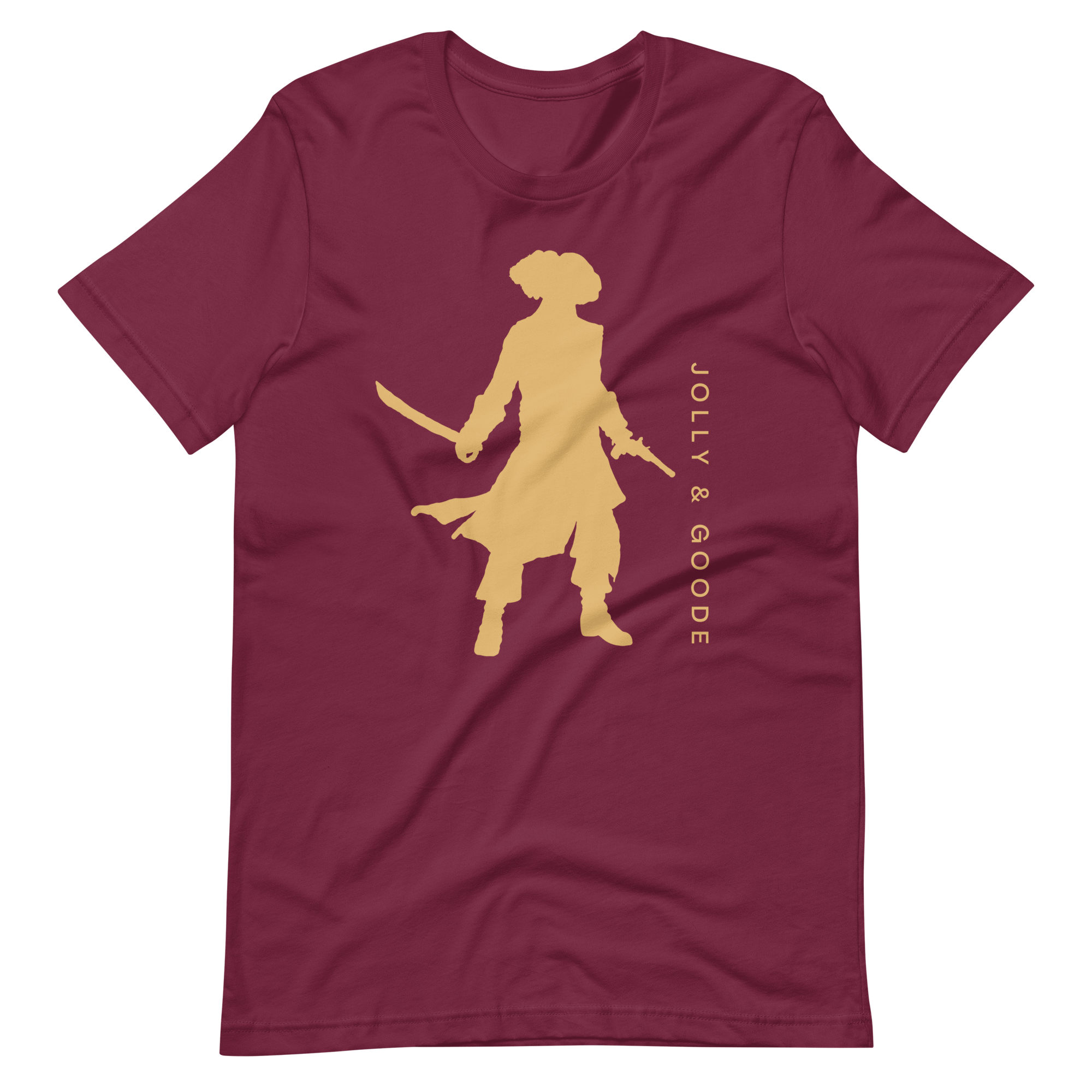 Jolly & Goode Shirts & Tops Maroon / S Jolly & Goode Gold Pirate Silhouette T-shirt Cheeky British Style