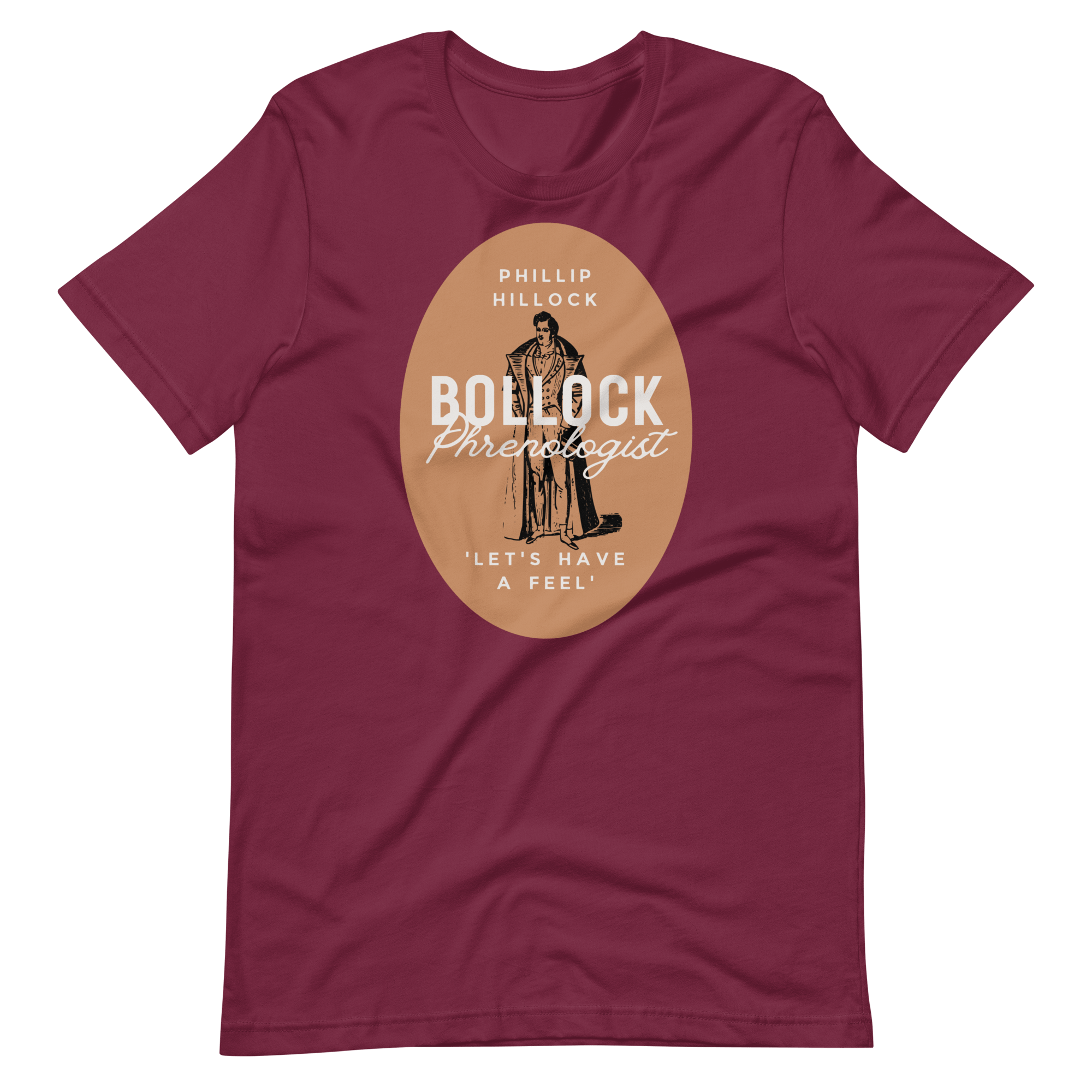 Jolly & Goode Shirts & Tops Maroon / S Phillip Hillock Bollock Phrenologist T-shirt Cheeky British Style