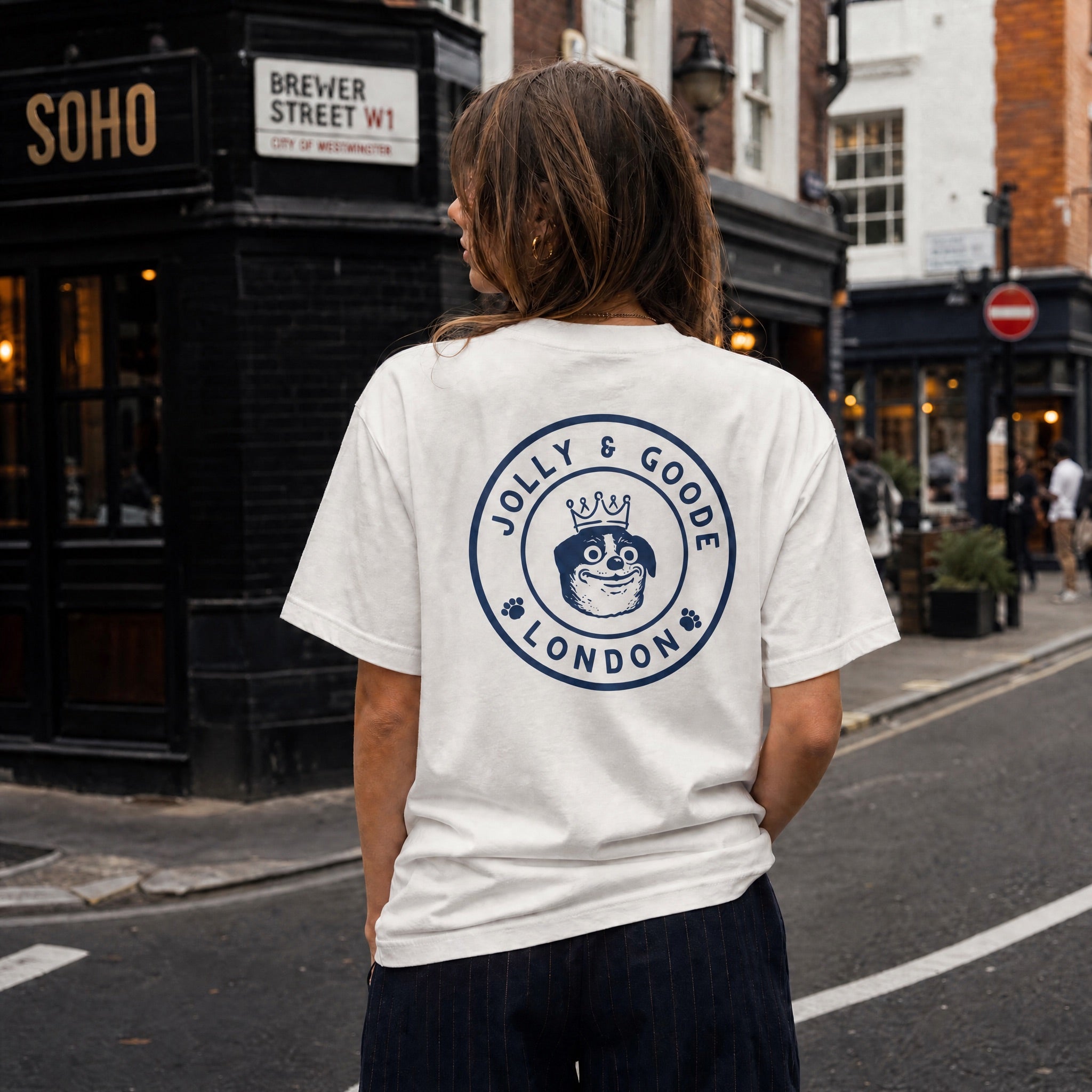 Jolly & Goode Shirts & Tops Natural / S Jolly & Goode London Crowned Dog T-Shirt | Large Back Print Cheeky British Style