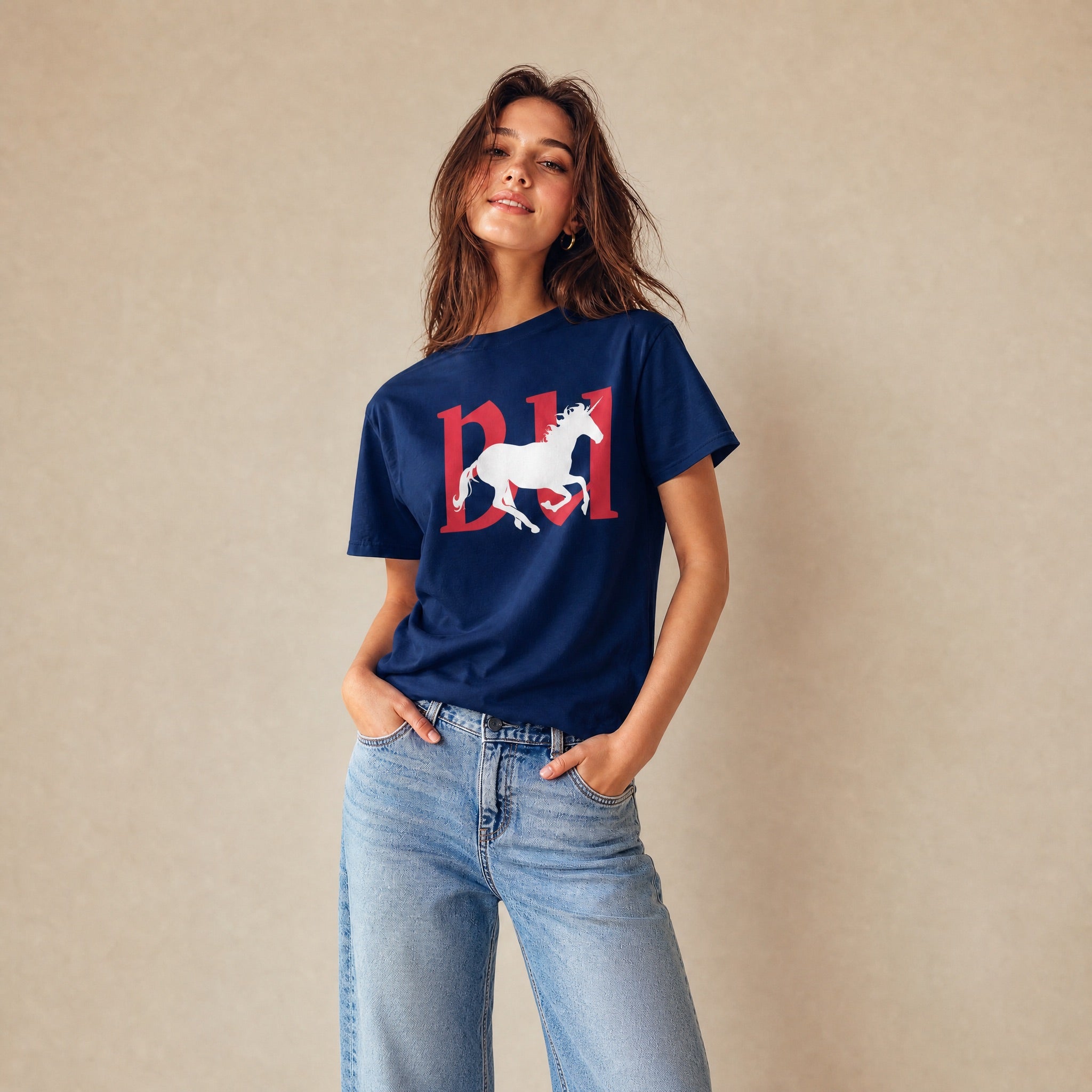Jolly & Goode Shirts & Tops Navy / S British Unicorn | Galloping | Garment-dyed Tee Cheeky British Style