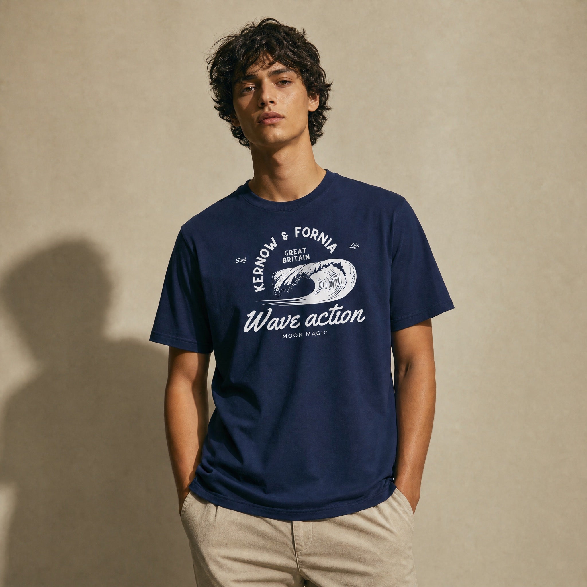 Jolly & Goode Shirts & Tops Navy / S Kernow & Fornia Great Britain Wave Action T-shirt Cheeky British Style