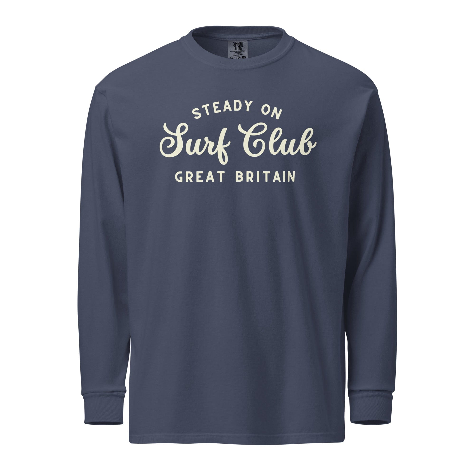 Jolly & Goode Shirts & Tops Navy / S Steady On Surf Club Great Britain | Curl | Garment-dyed Heavyweight Long-sleeve Shirt Cheeky British Style
