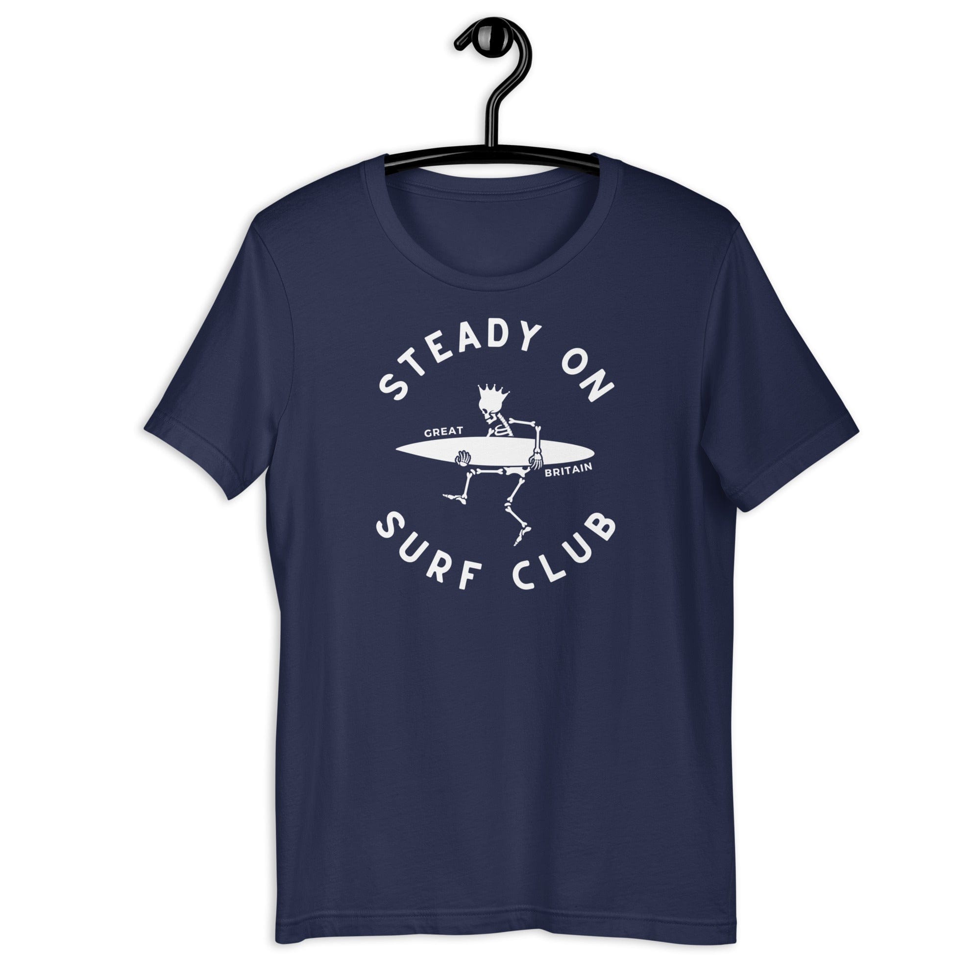 Jolly & Goode Shirts & Tops Navy / S Steady On Surf Club Great Britain | Skeleton Surf King T-shirt Cheeky British Style