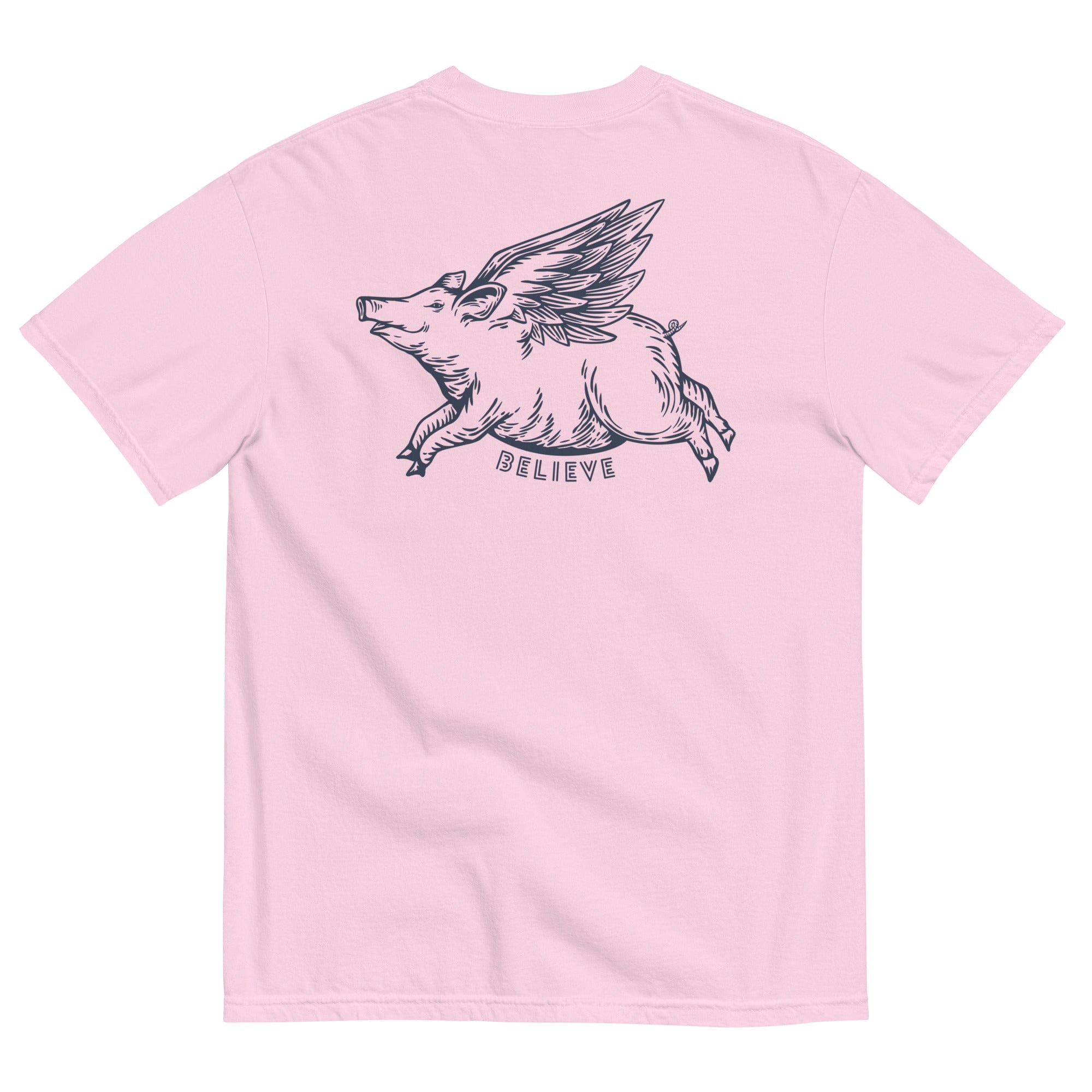 Jolly & Goode Shirts & Tops Orchid / S Oliver Jolly 'Believe' Flying Pig T-shirt | When pigs fly | Garment-dyed heavyweight cotton | Unisex Cheeky British Style