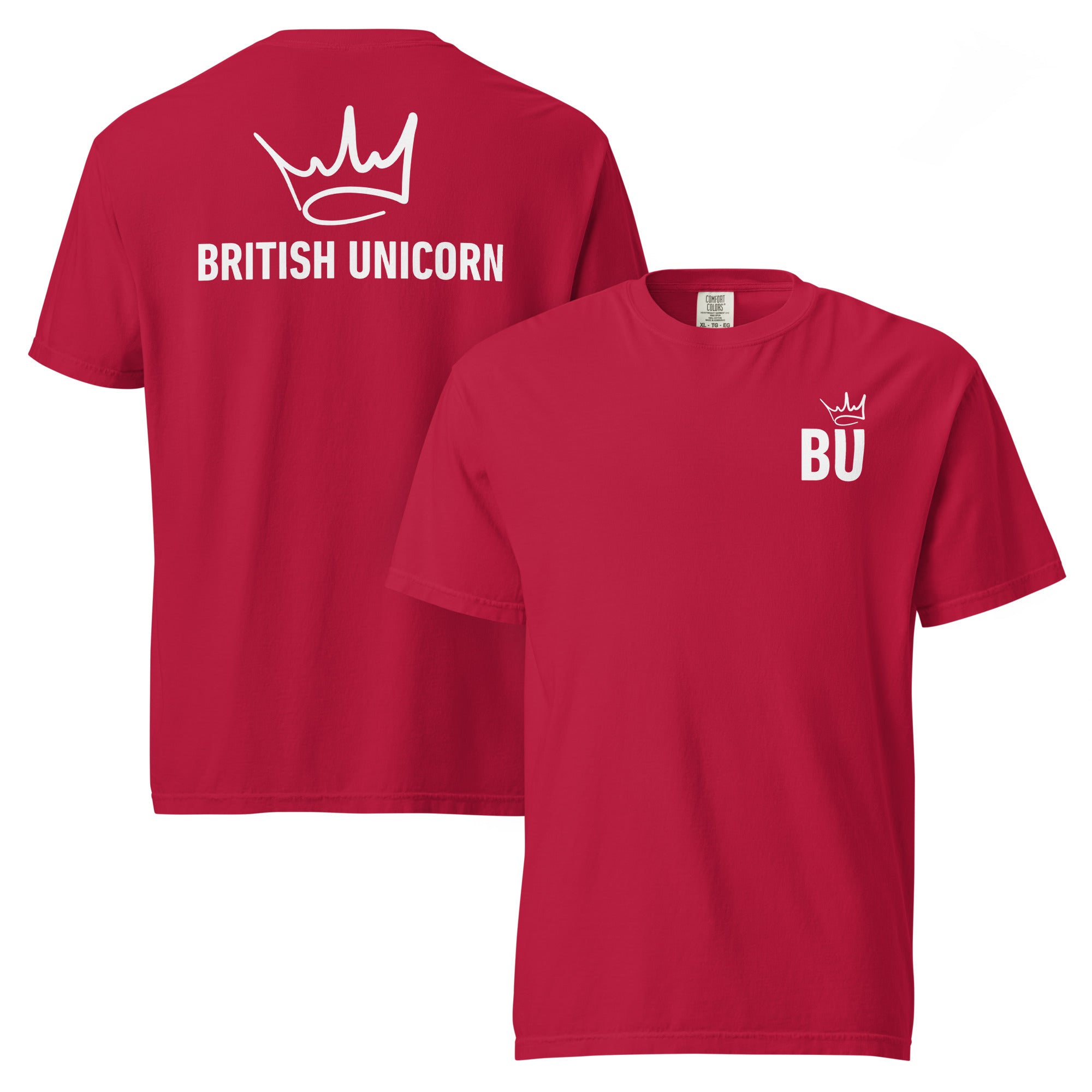 Jolly & Goode Shirts & Tops Red / S British Unicorn | BU Crown | Garment-dyed Heavyweight Tee Cheeky British Style